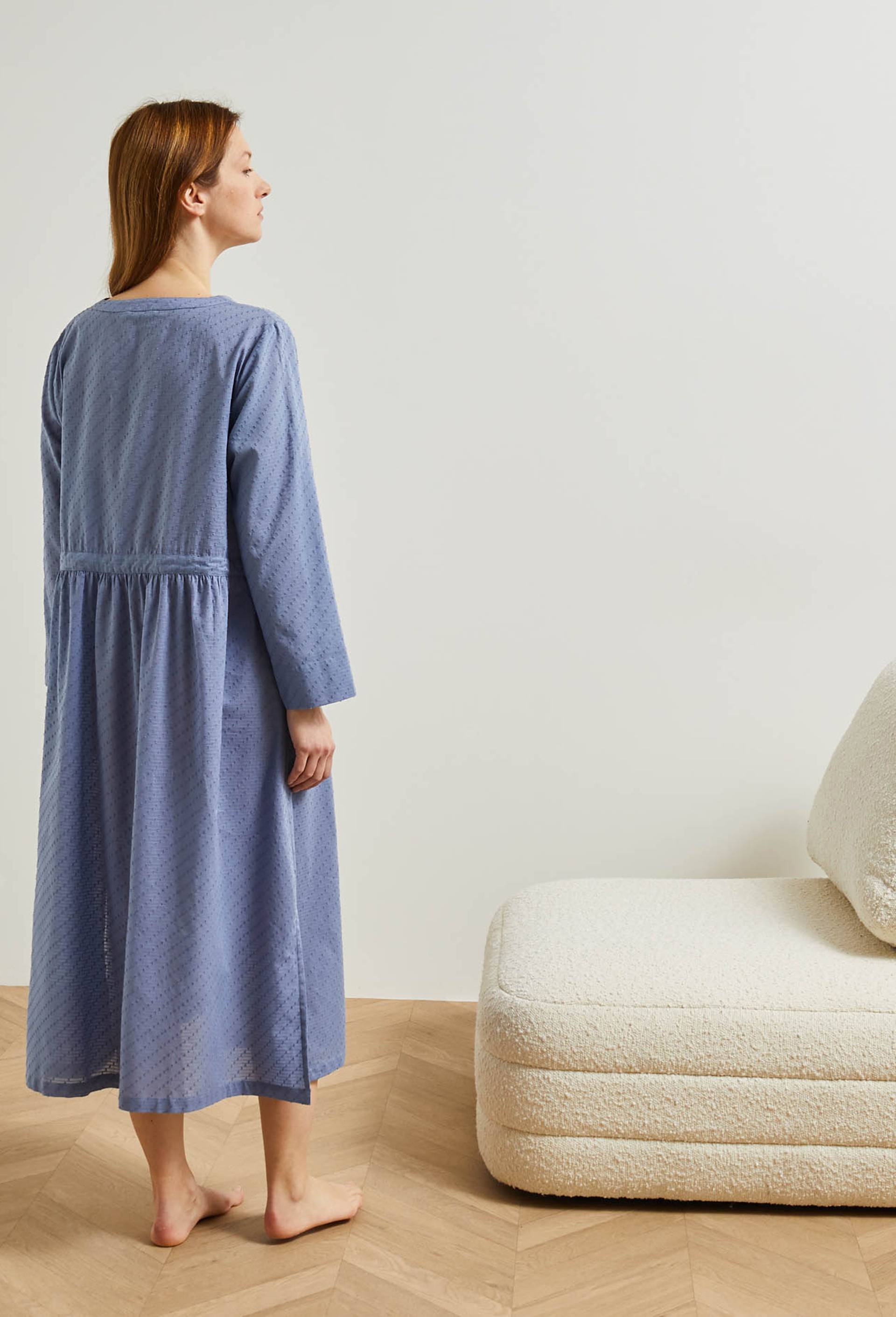Chemise de nuit unie avec lien en coton, Bio, Bleu, large image number 1.0