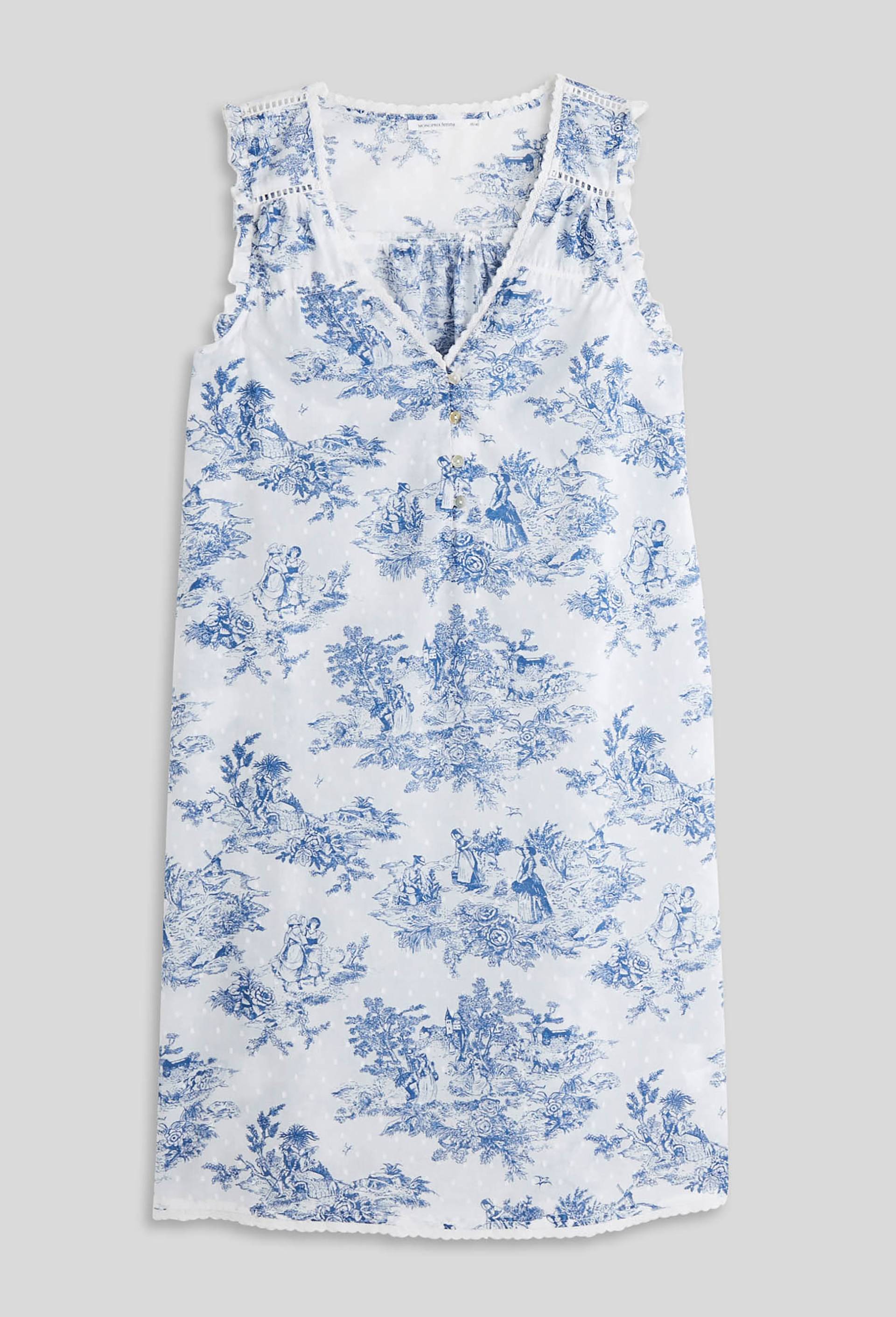 Chemise de nuit imprimée en coton plumetis, Bio, Blanc, large image number 2.0