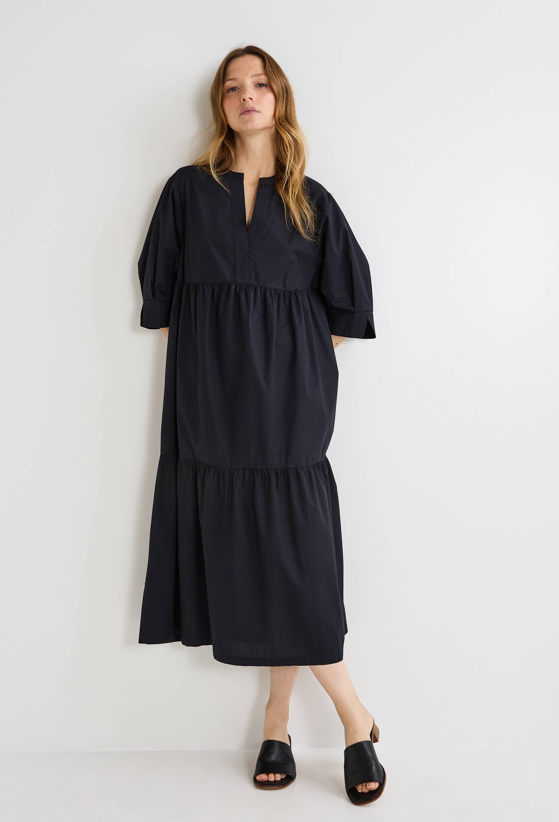 Robe midi ample unie en coton BIO GOTS, Noir, large image number 0