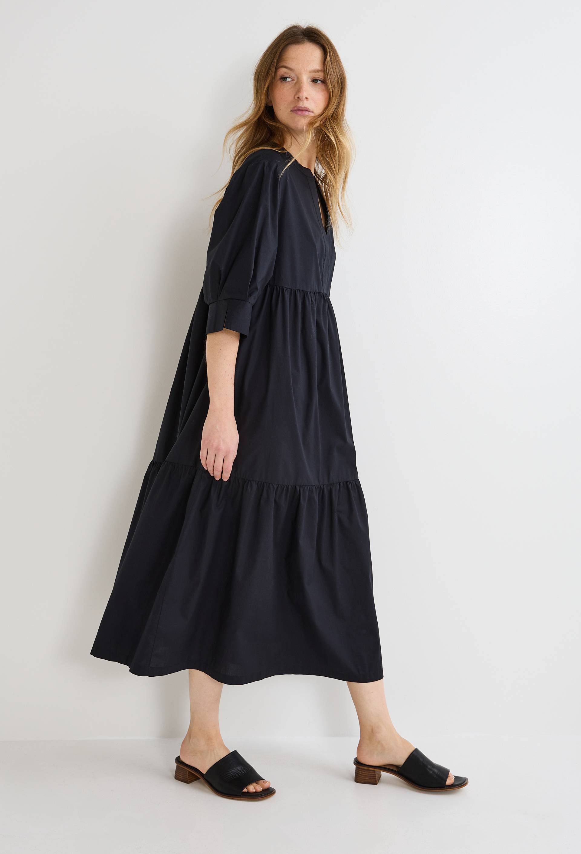 Robe midi ample unie en coton BIO GOTS, Noir, large image number 1.0