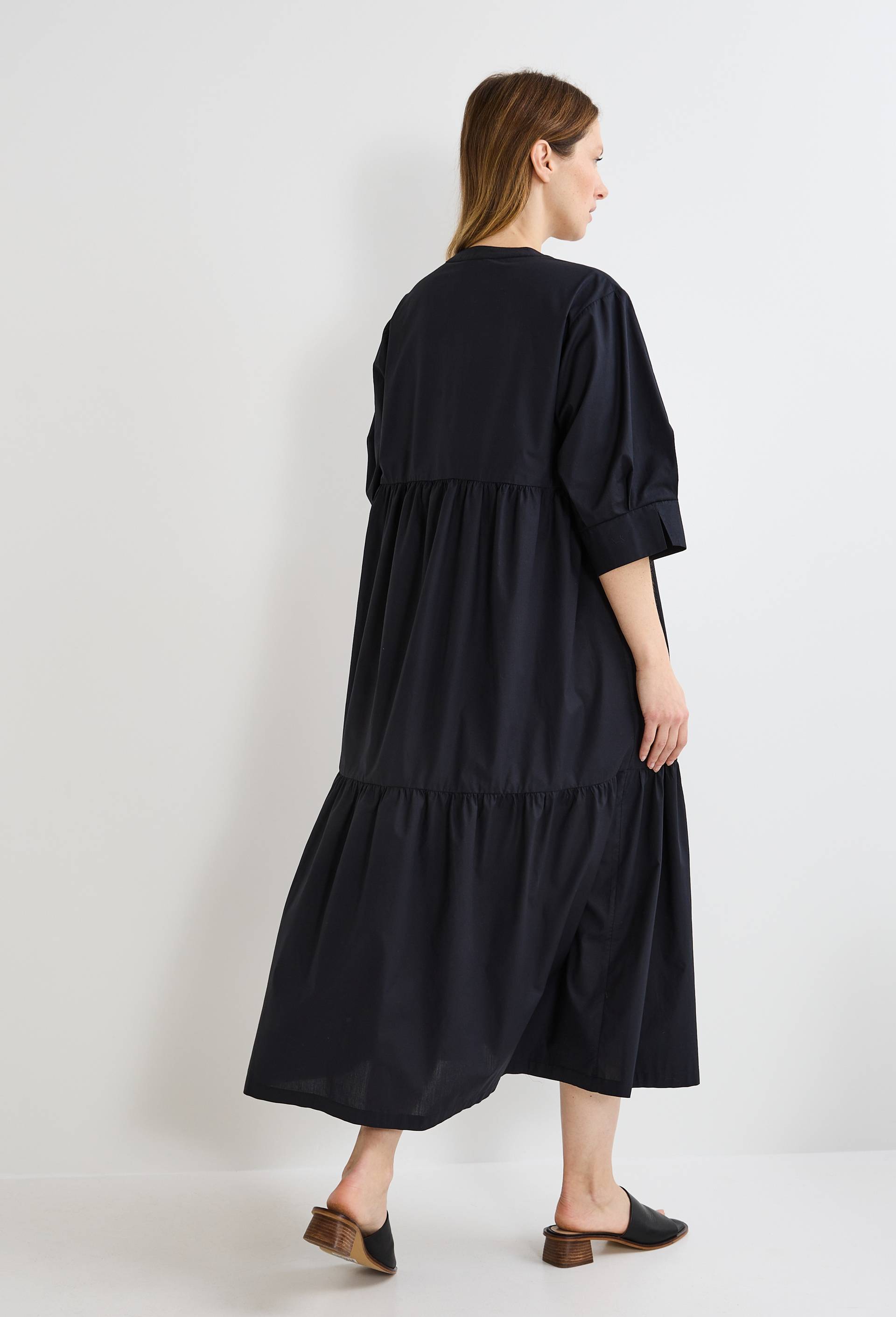 Robe midi ample unie en coton BIO GOTS, Noir, large image number 2.0