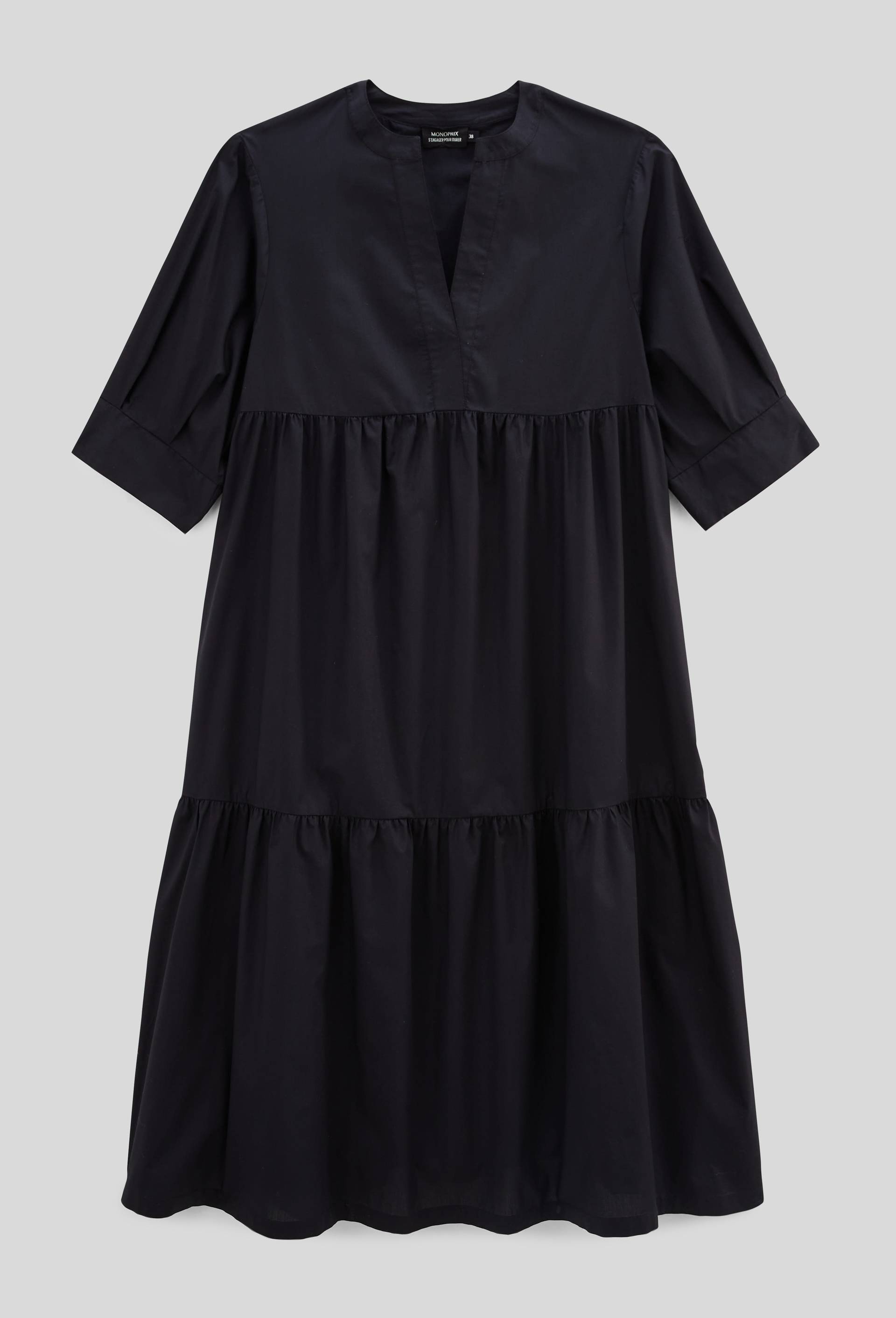 Robe midi ample unie en coton BIO GOTS, Noir, large image number 3