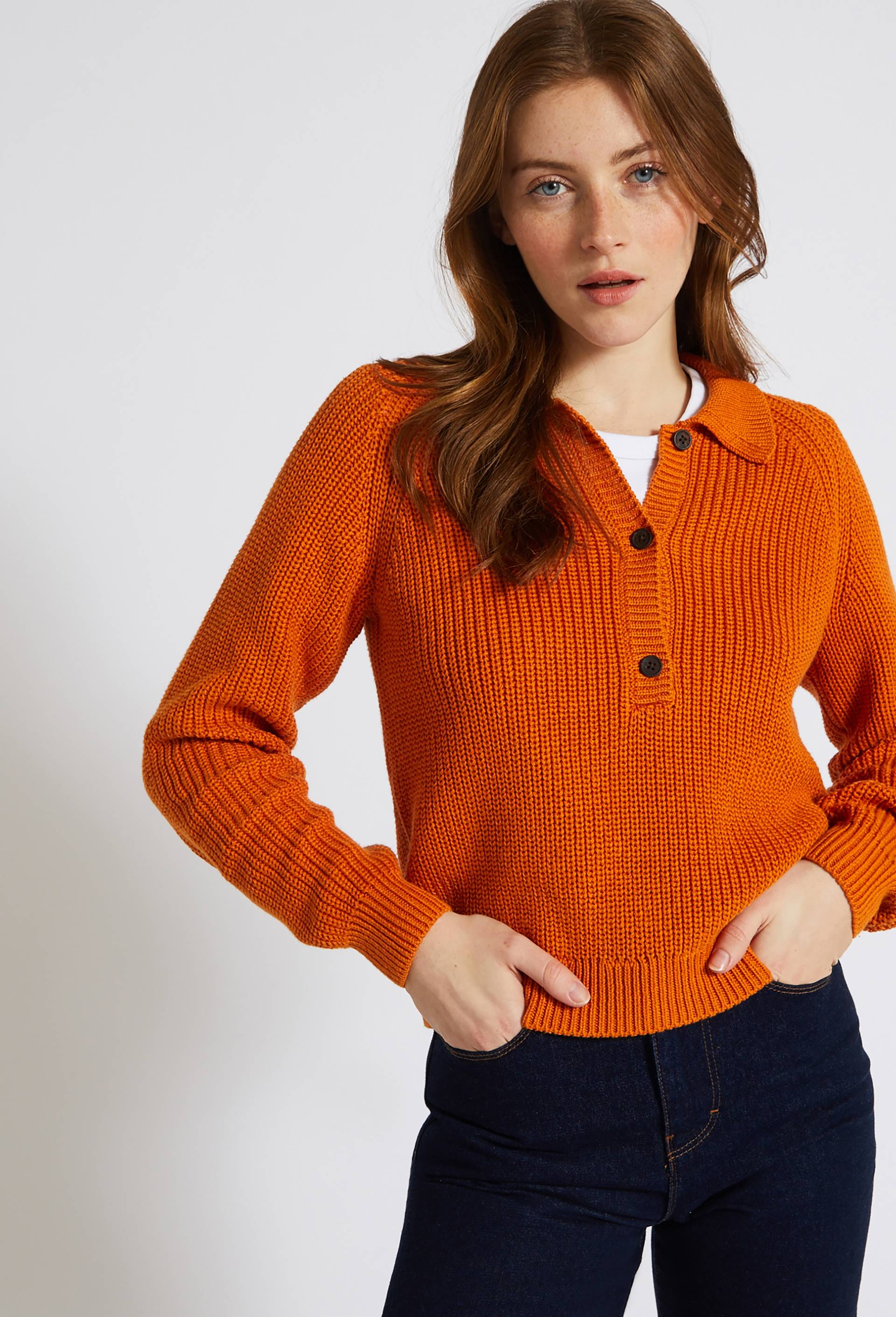 Pull col polo boutonné en coton mélangé, Oeko-Tex, Orange, large image number 0