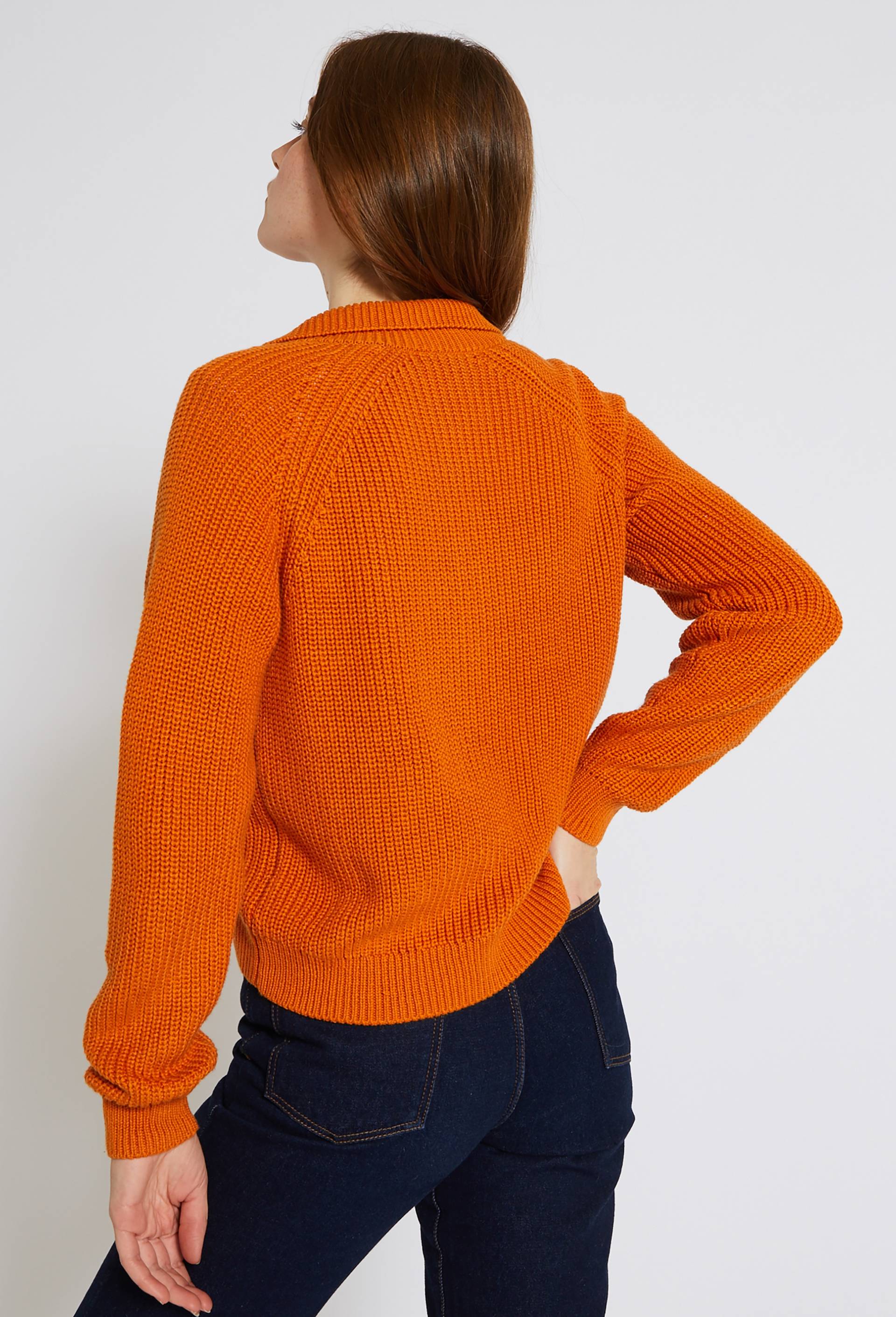 Pull col polo boutonné en coton mélangé, Oeko-Tex, Orange, large image number 1