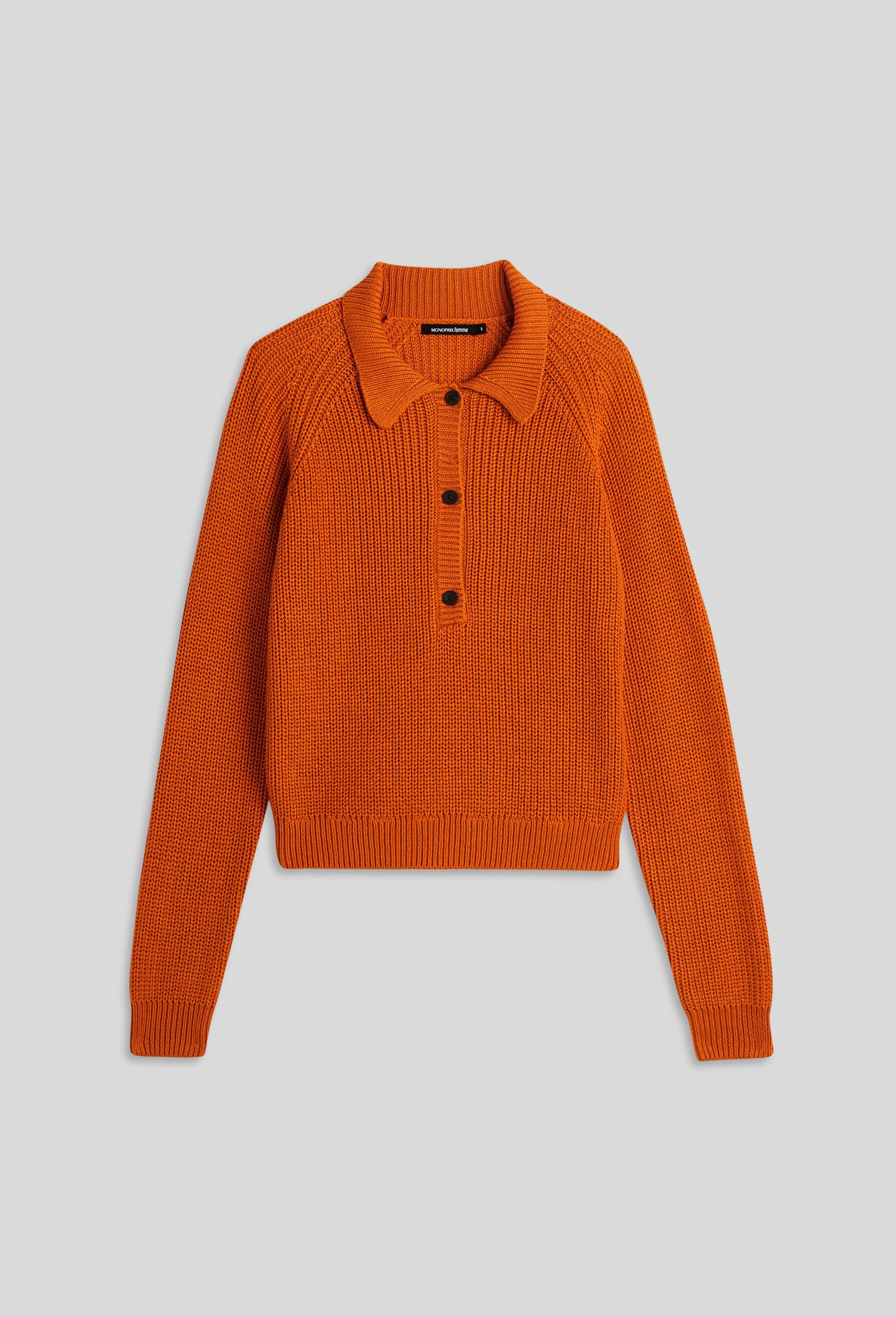 Pull col polo boutonné en coton mélangé, Oeko-Tex, Orange, large image number 2