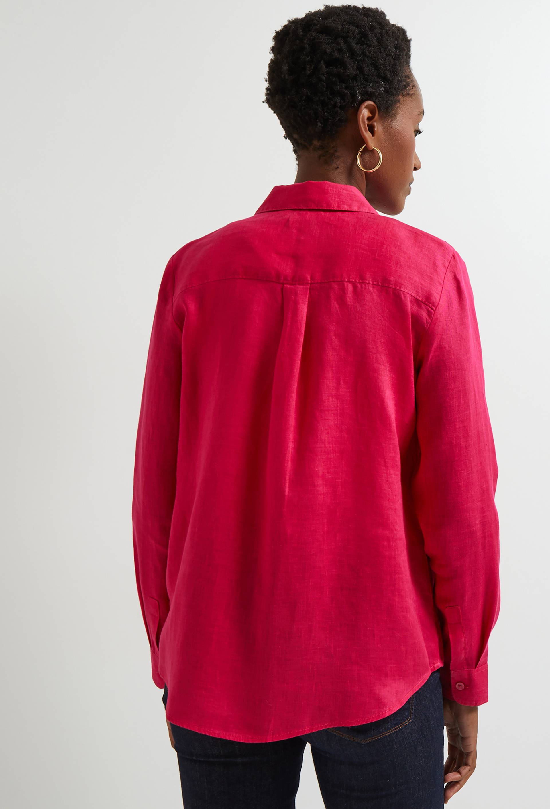 Chemise manches longues unie en lin, Rose foncé, large image number 1.0