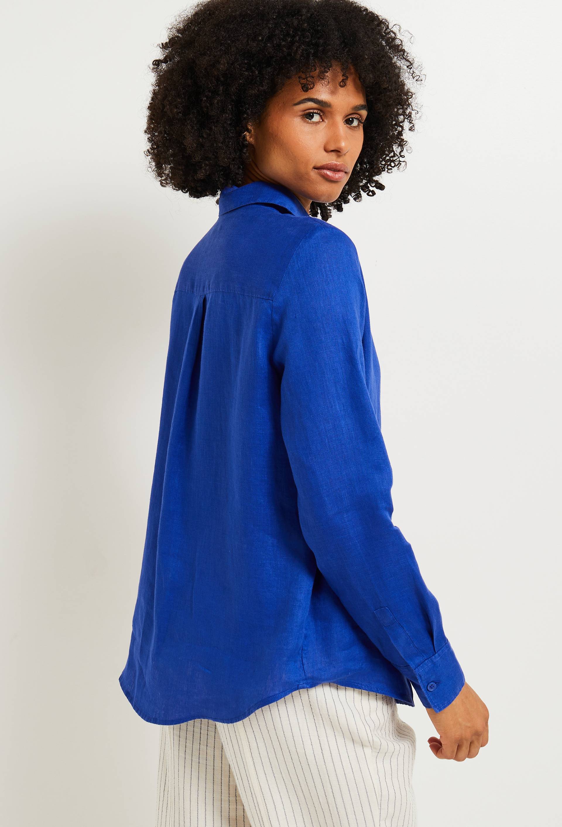 Chemise manches longues unie en lin, Bleu, large image number 1