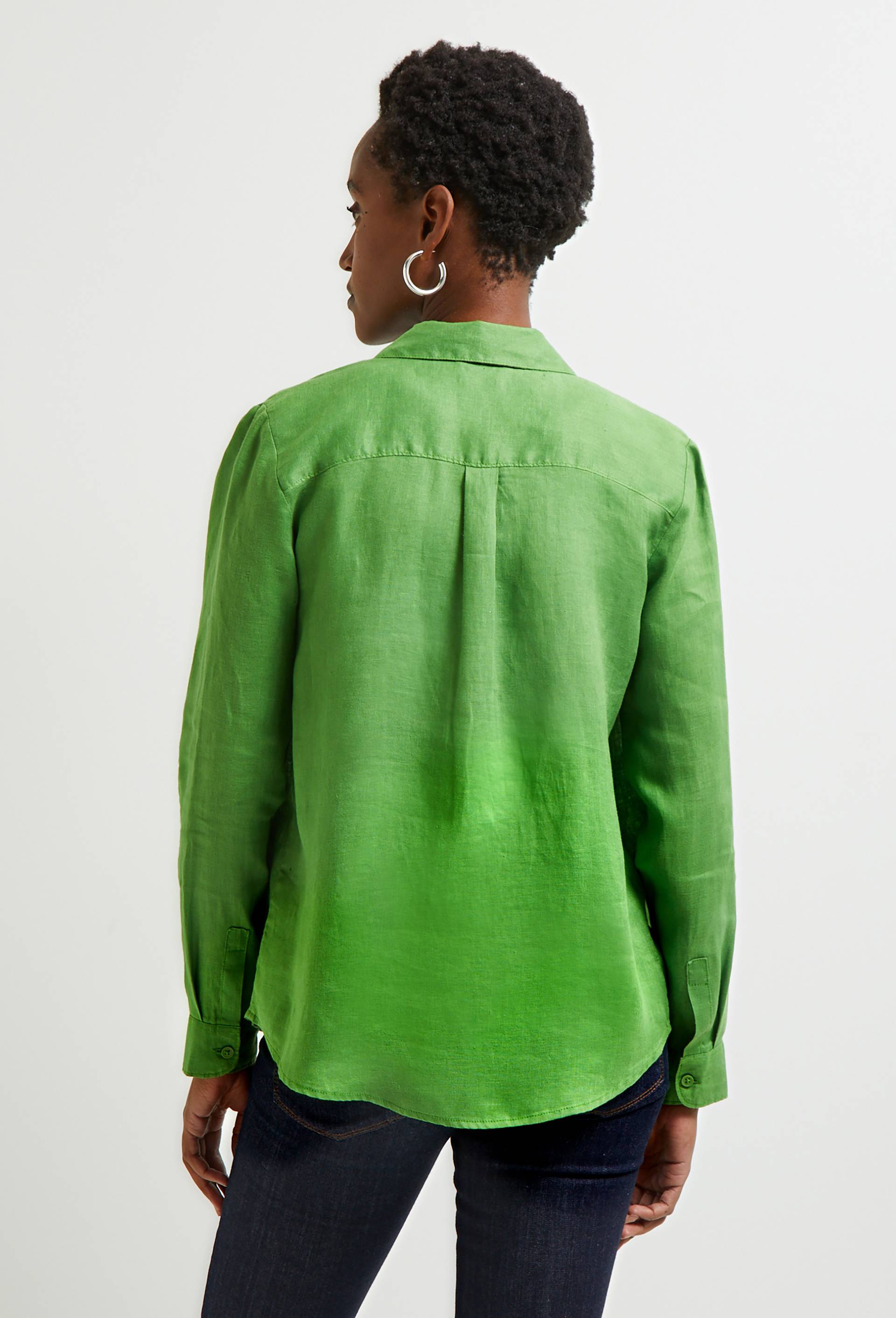 Chemise manches longues unie en lin, Vert, large image number 1.0