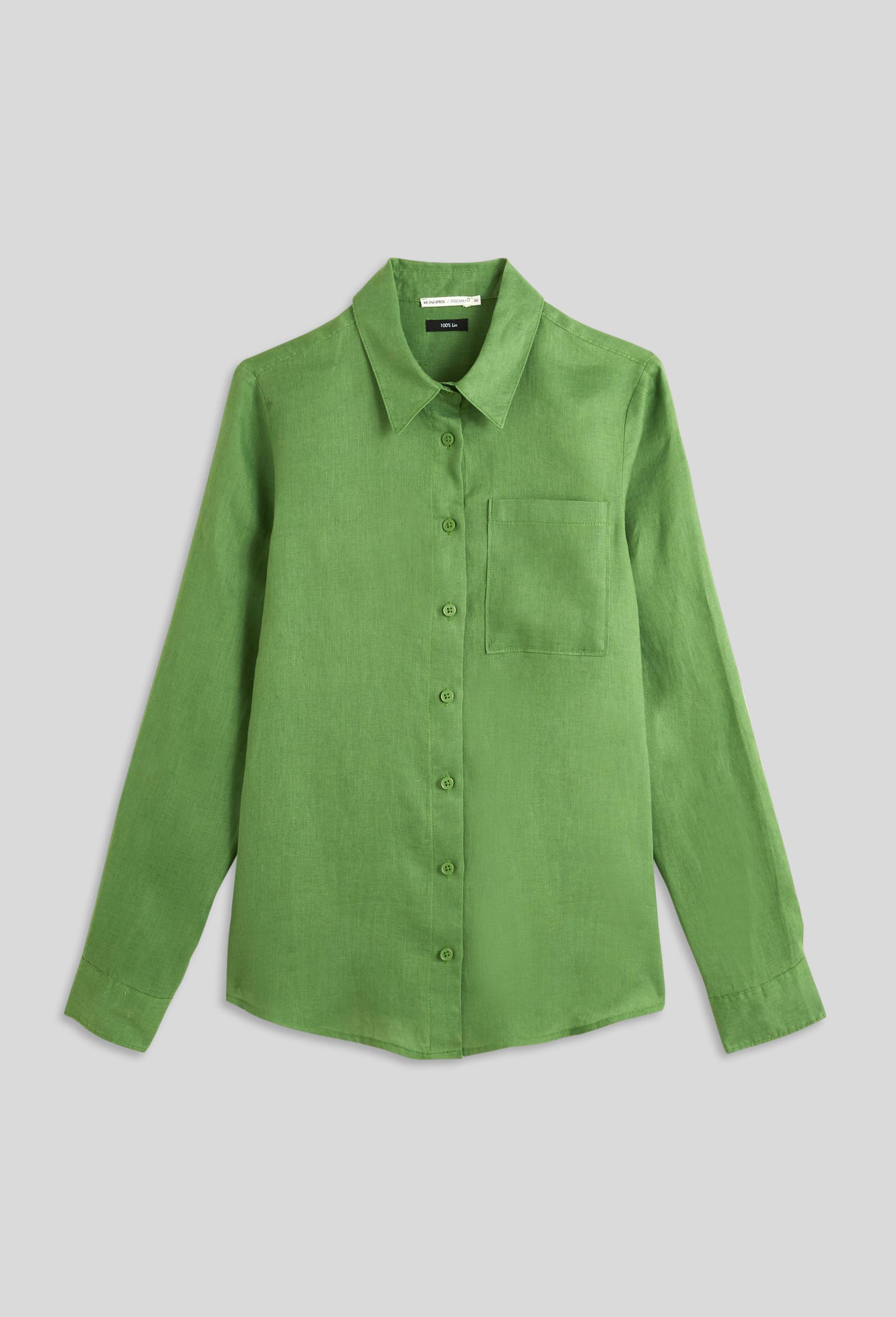 Chemise manches longues unie en lin, Vert, large image number 2