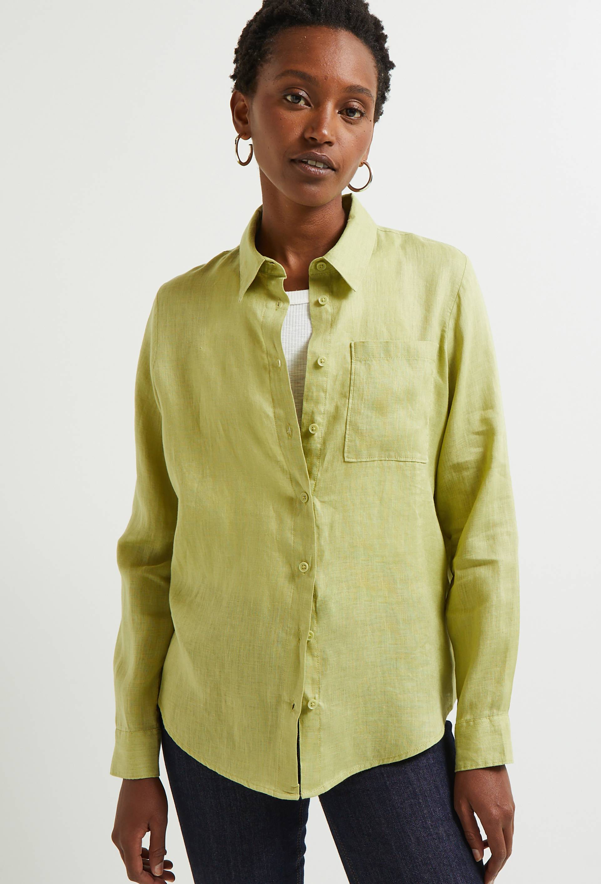 Chemise manches longues unie en lin, Vert clair, large image number 0.0