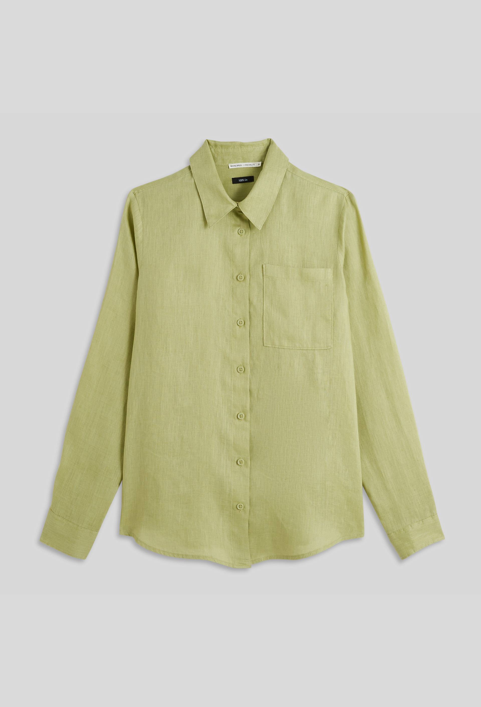 Chemise manches longues unie en lin, Vert clair, large image number 2.0