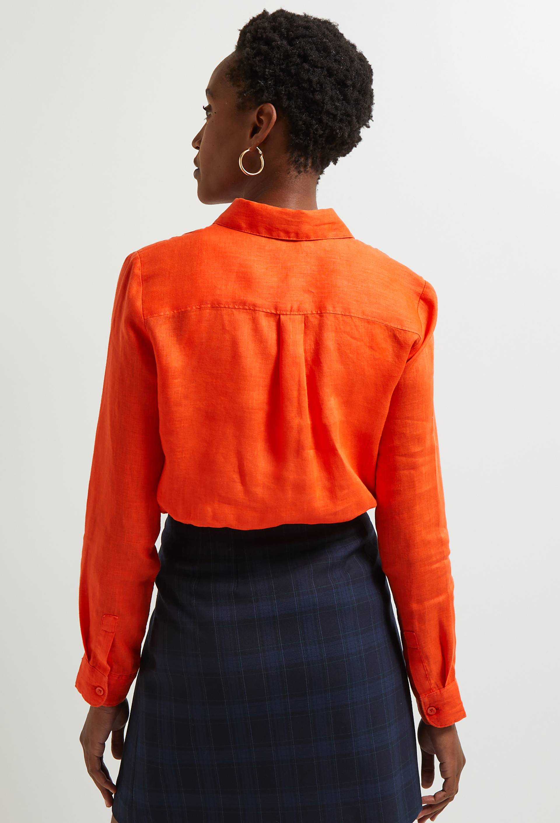Chemise manches longues unie en lin, Orange, large image number 1.0