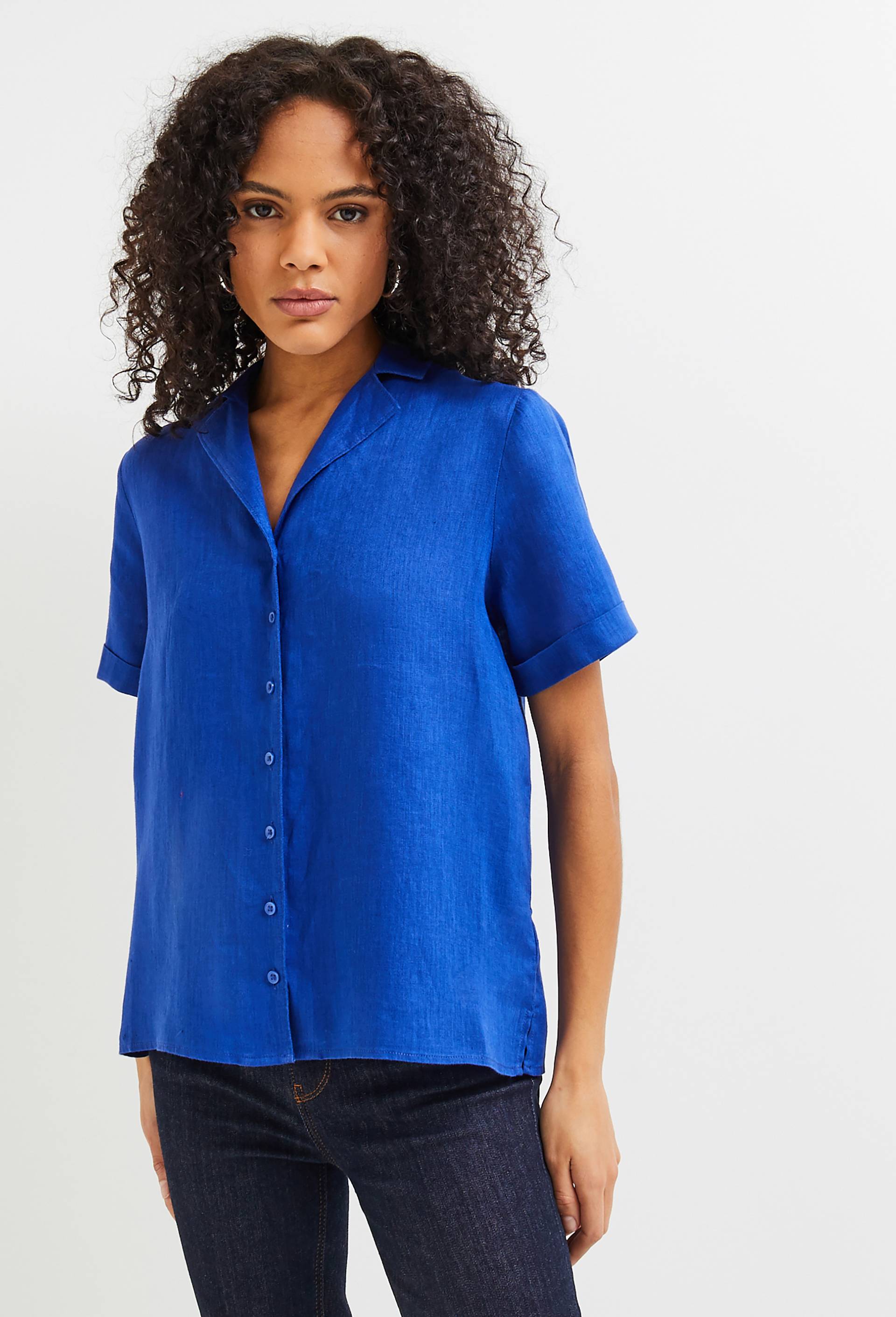 Chemise manches courtes en lin, European Flax, Bleu, large image number 0