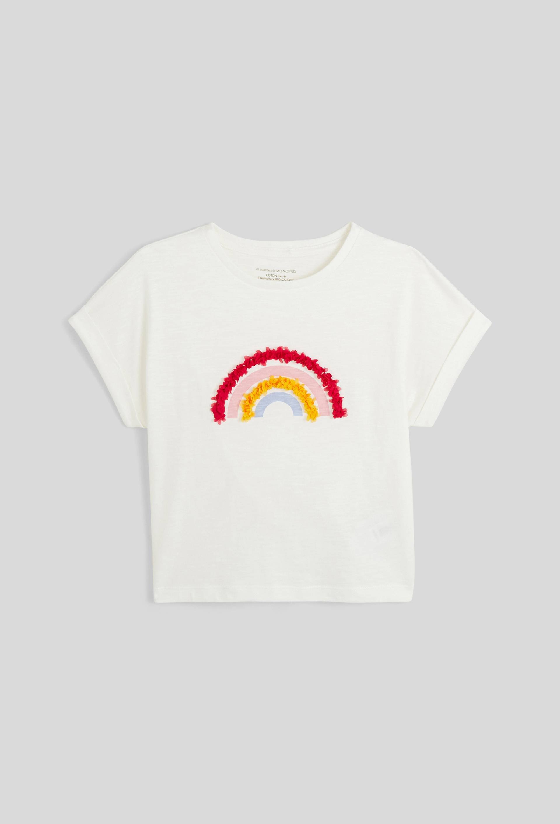 T.shirt arc en ciel froufrou, Coton BIO, Oeko-Tex, Ecru, large image number 0.0