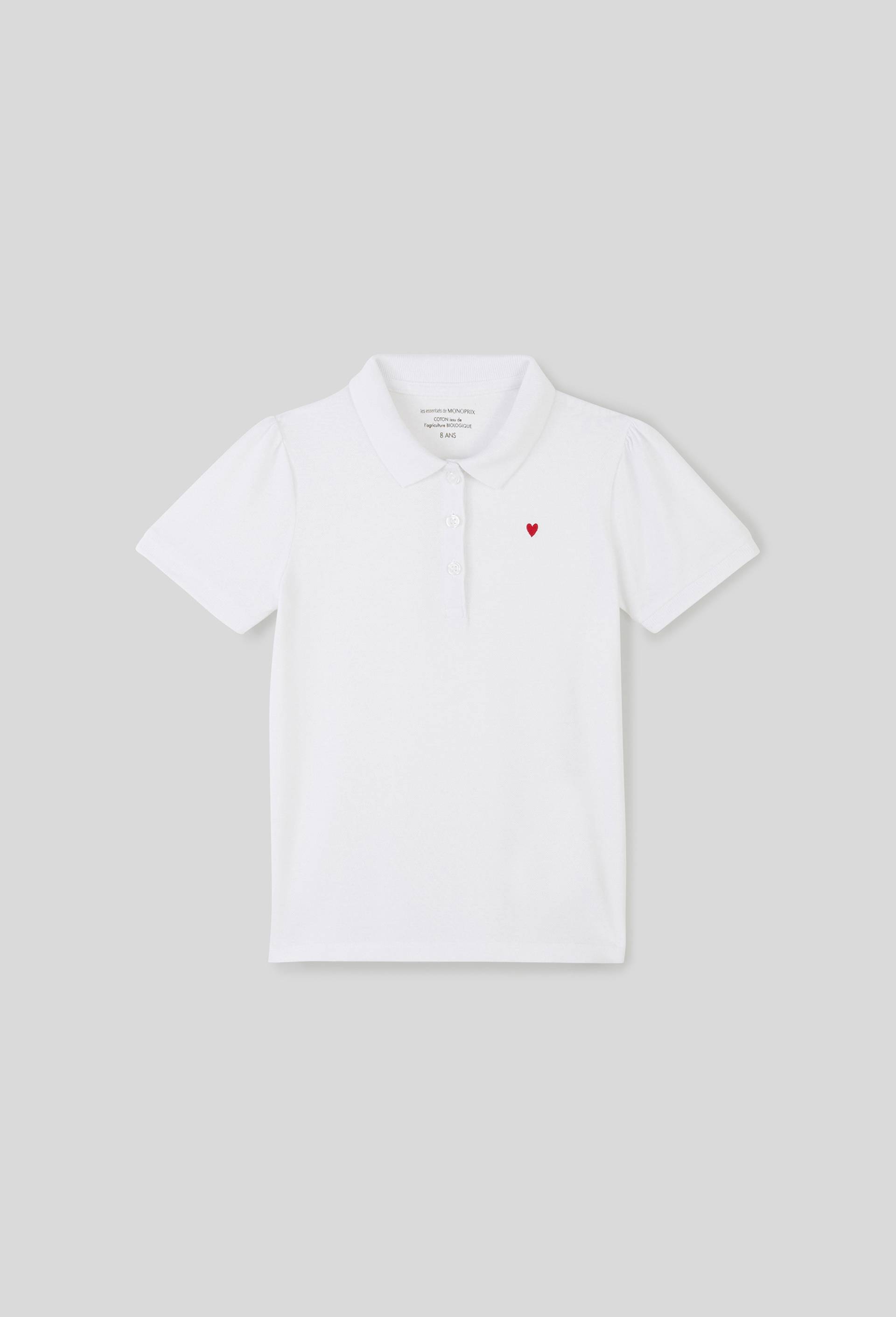 Polo manches courtes brodé, Coton BIO, Oeko-Tex, Blanc, large image number 0