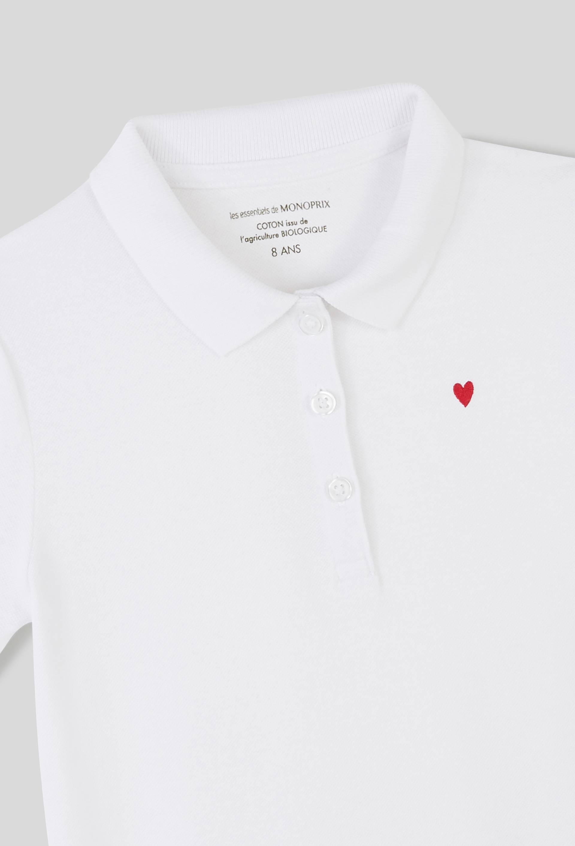 Polo manches courtes brodé, Coton BIO, Oeko-Tex, Blanc, large image number 2.0