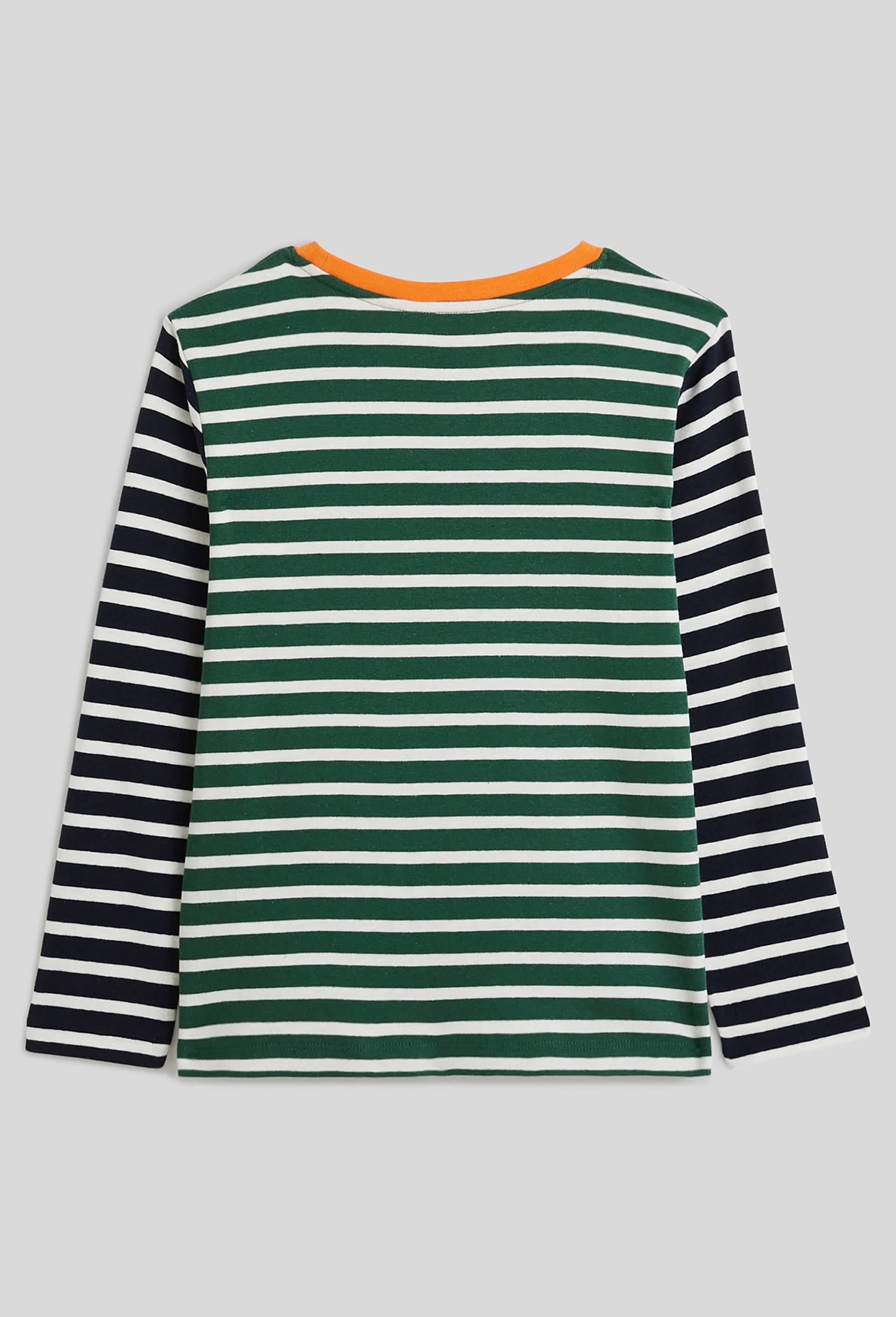 T-shirt manches longues rayé tricolore, BIO, Vert foncé, large image number 1