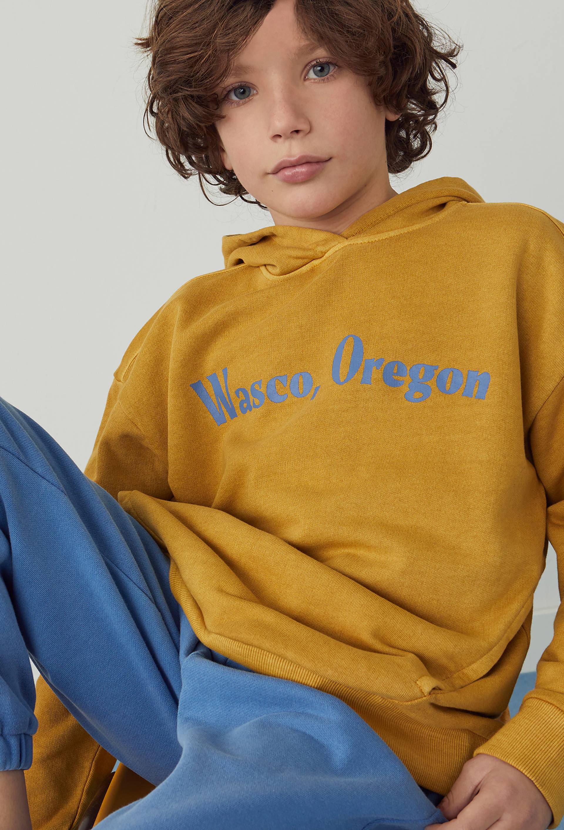 Sweat à capuche effet vintage avec imprimé message, BIO, Jaune foncé, large image number 0