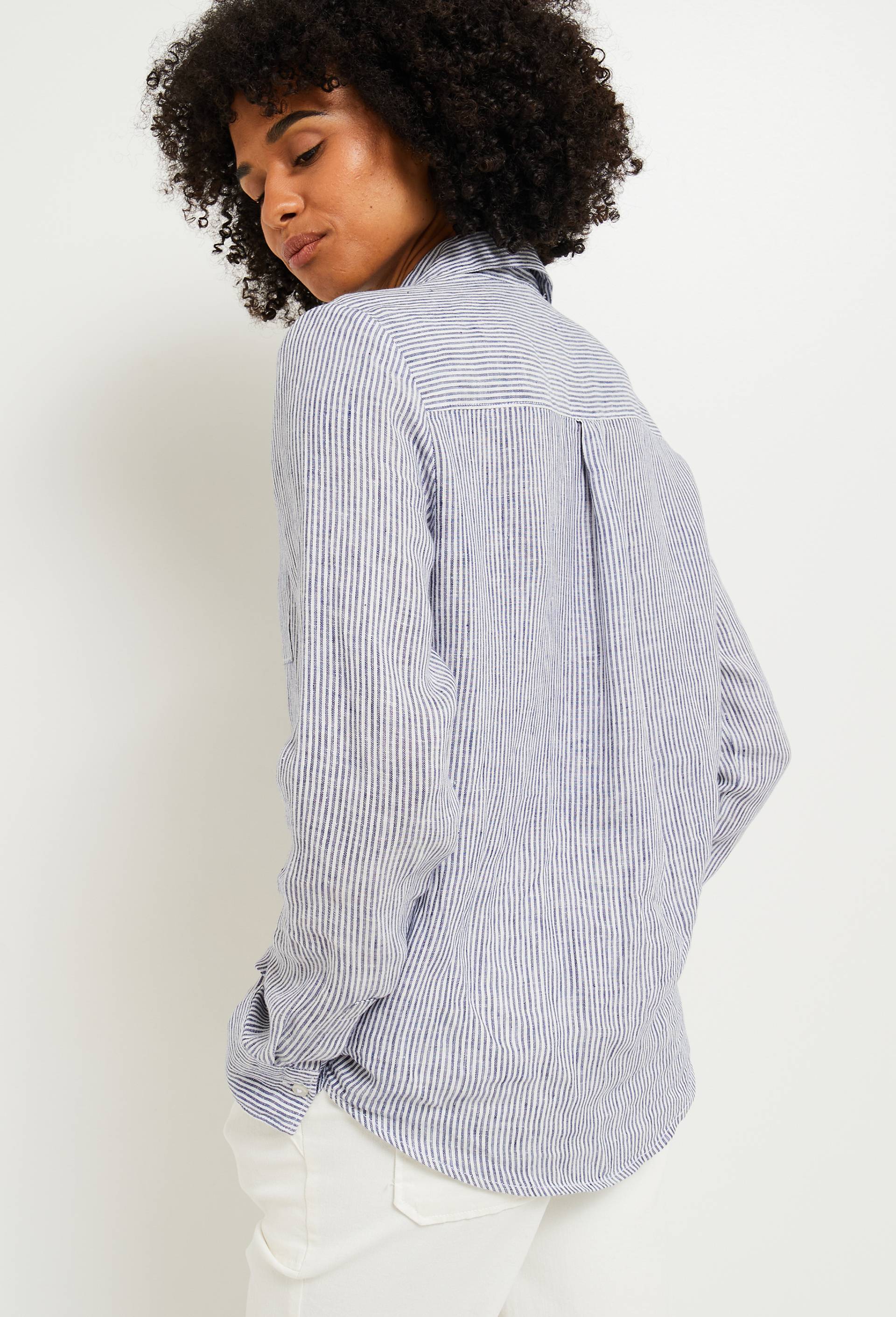 Chemise en lin ray&eacute;e,  certifi&eacute; European flax, Bleu, large image number 1.0
