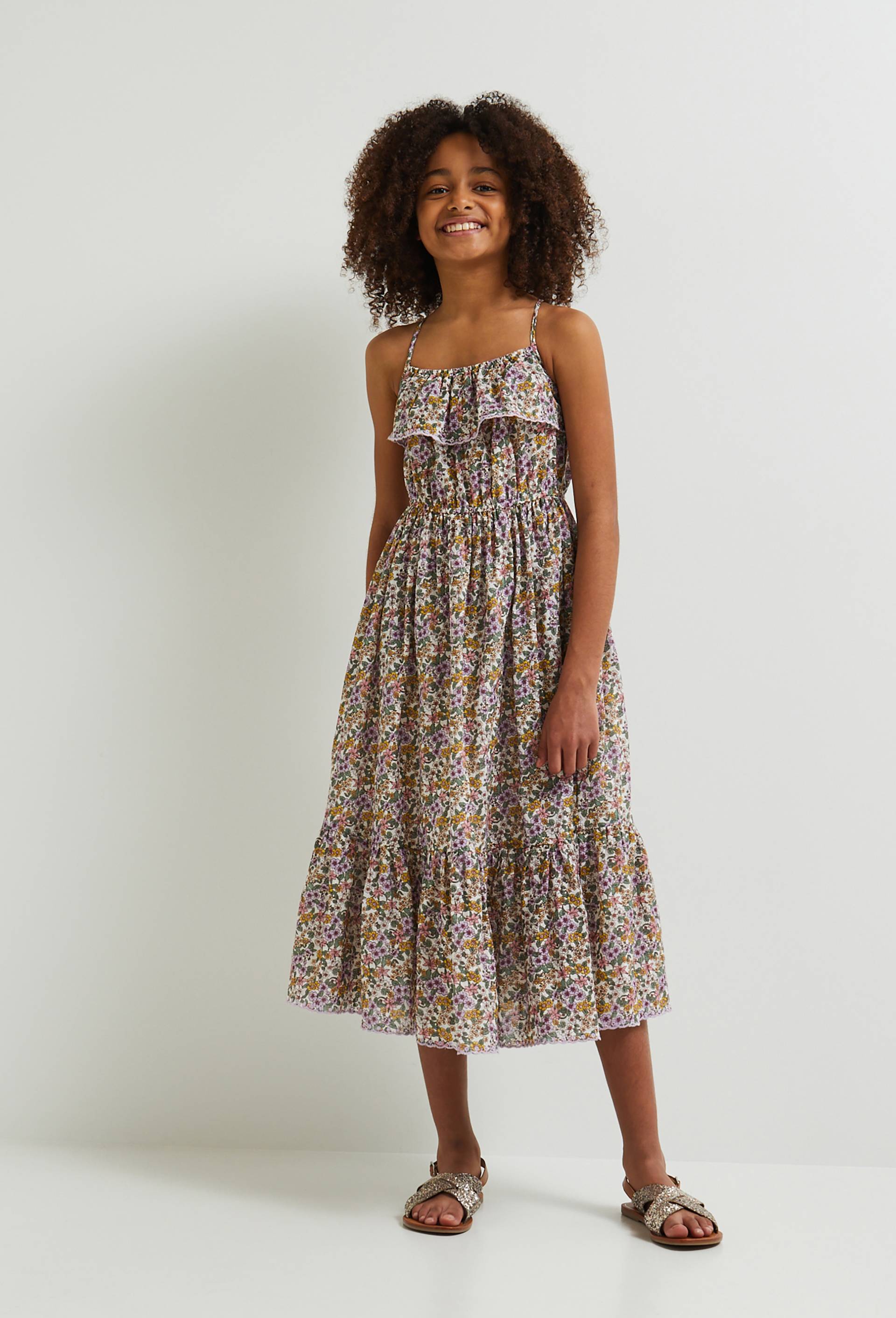Robe de cérémonie imprimée en coton, Oeko-Tex, Ecru, large image number 0