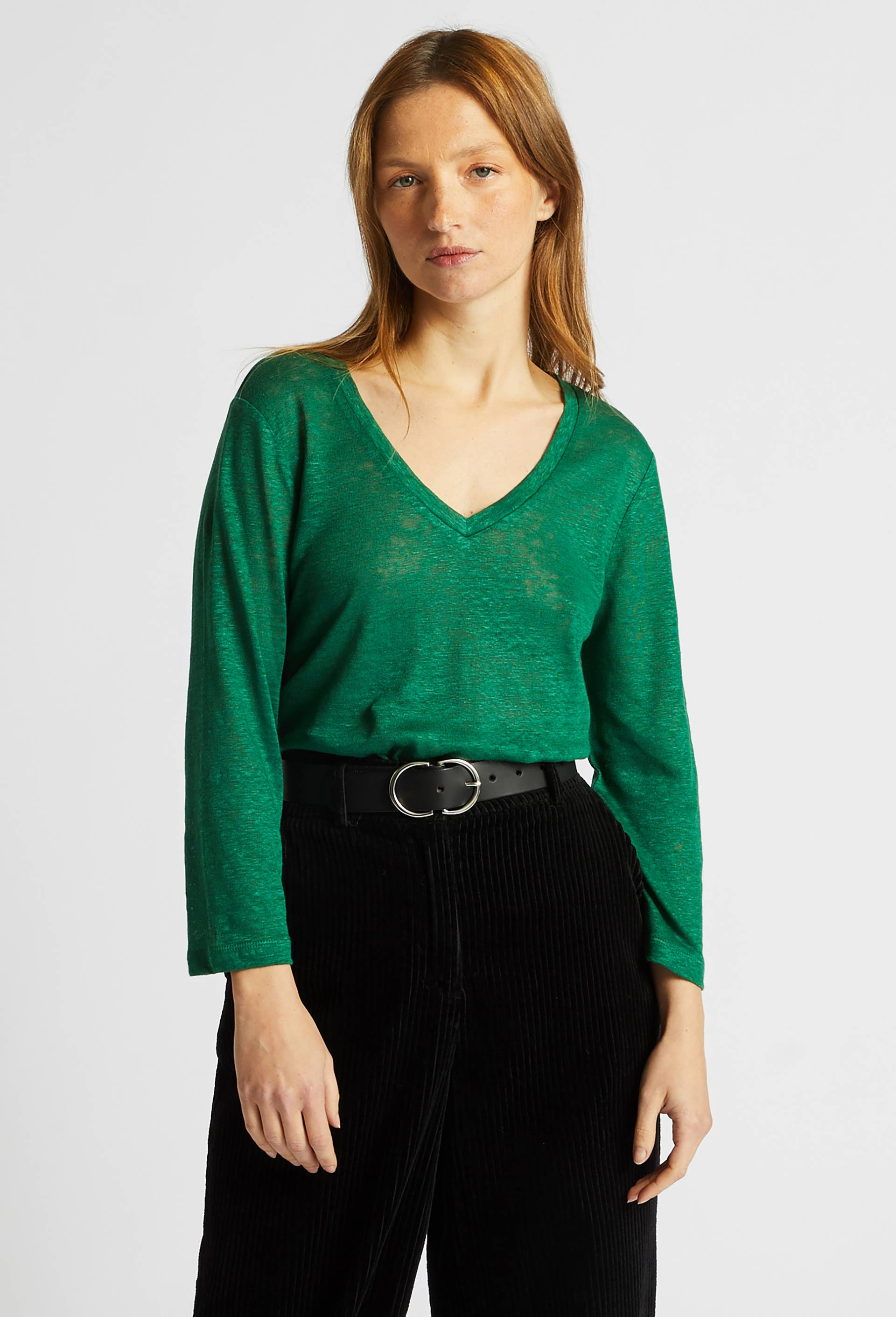 T.shirt manche 3/4, en lin European Flax, Oeko-Tex, Vert foncé, large image number 0