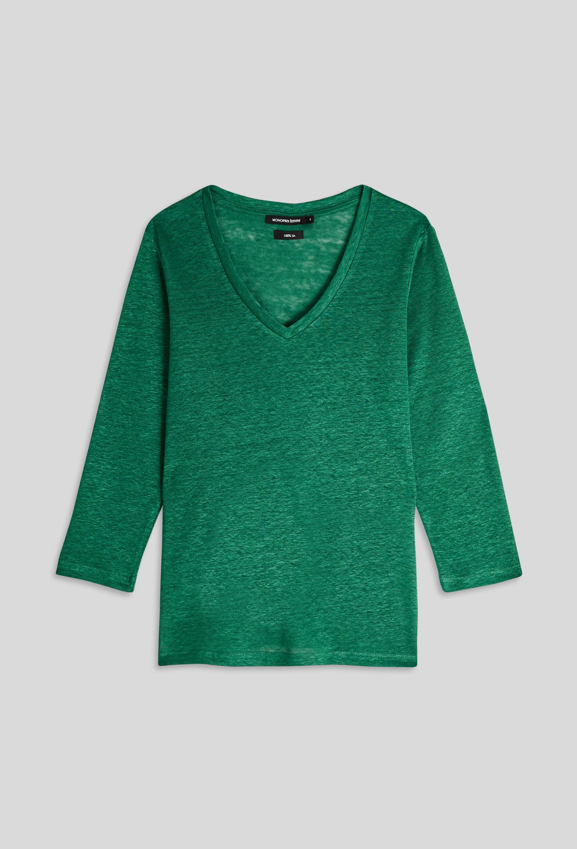 T.shirt manche 3/4, en lin European Flax, Oeko-Tex, Vert foncé, large image number 2.0