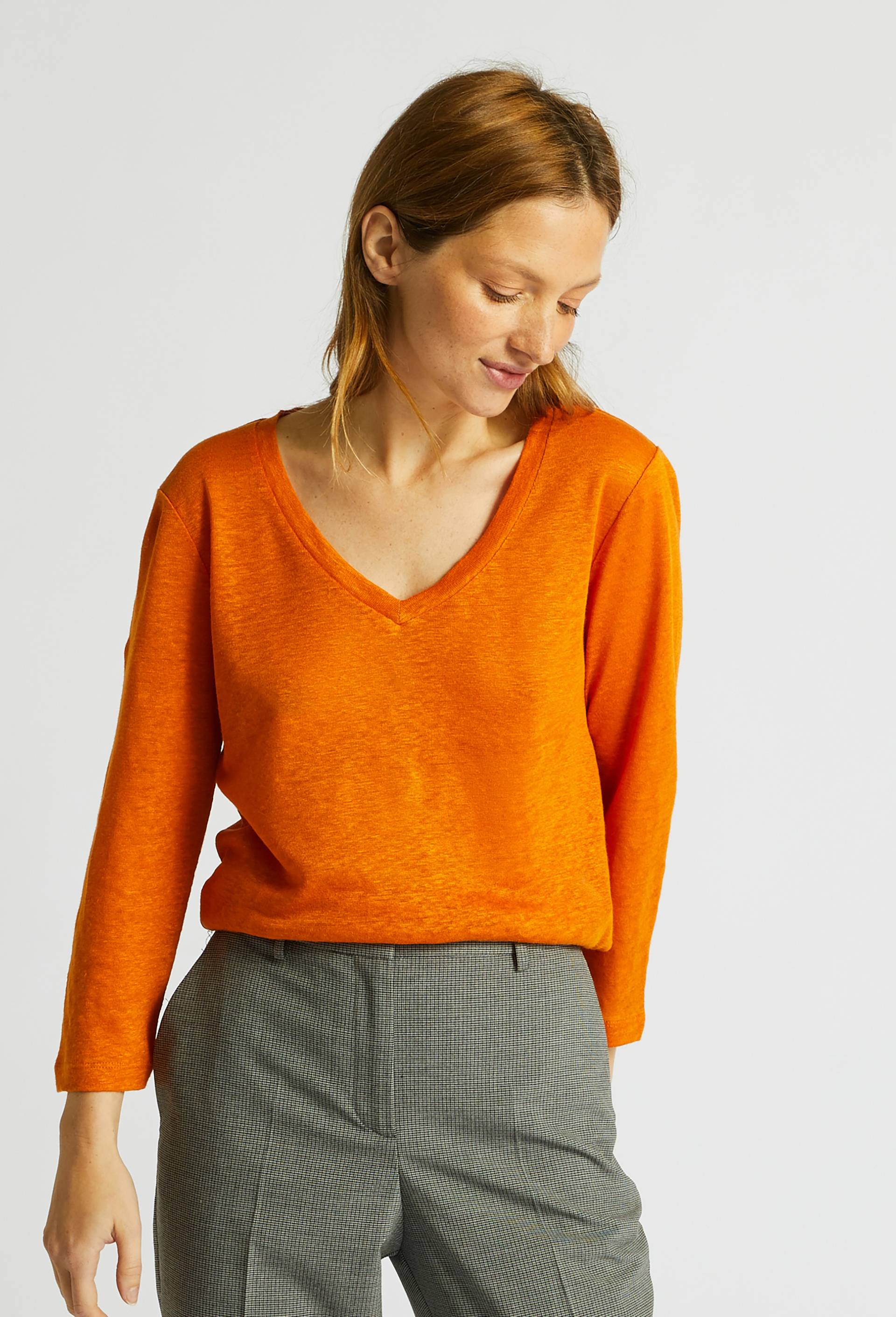 T.shirt manche 3/4, en lin European Flax, Oeko-Tex, Orange, large image number 0.0