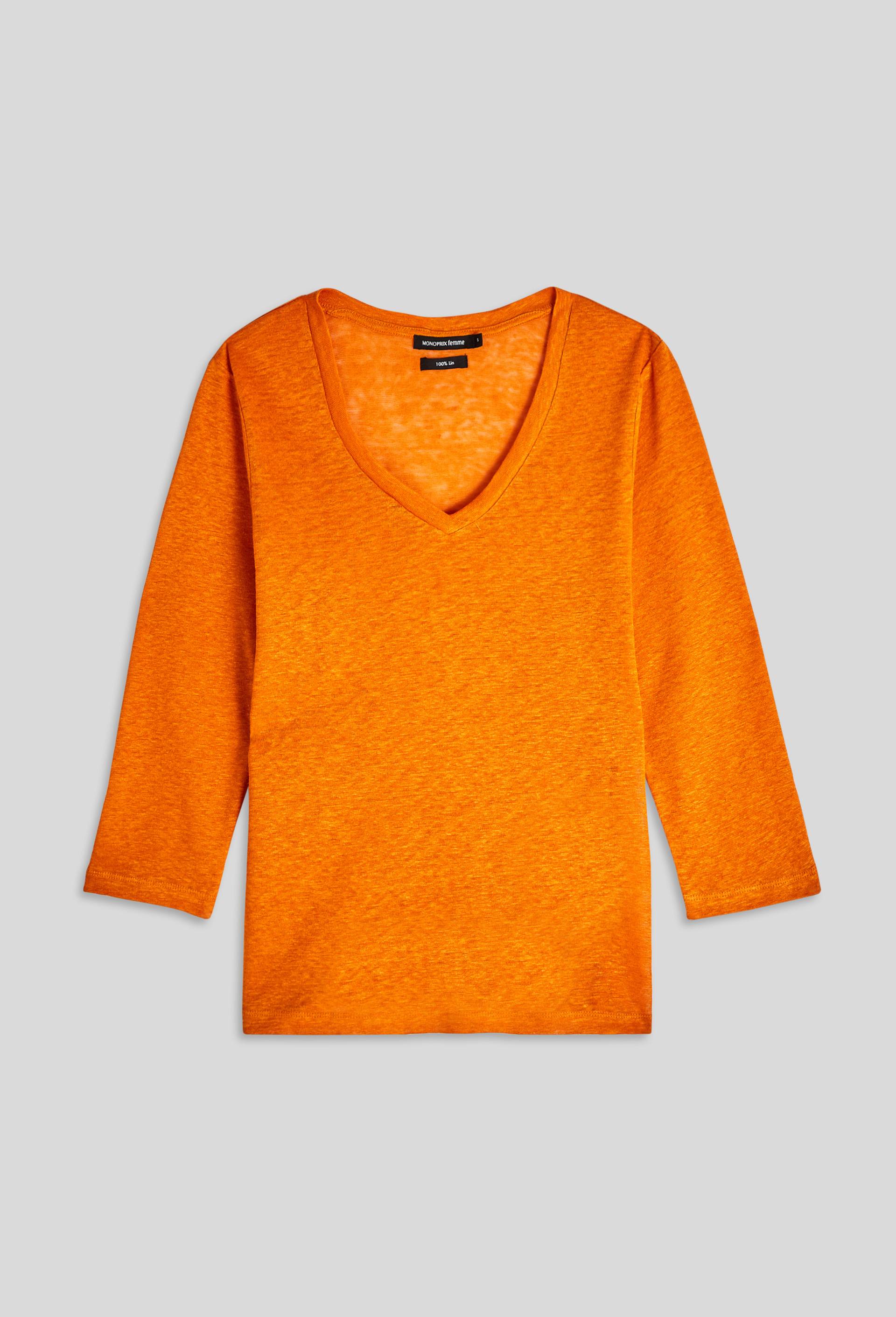 T.shirt manche 3/4, en lin European Flax, Oeko-Tex, Orange, large image number 2