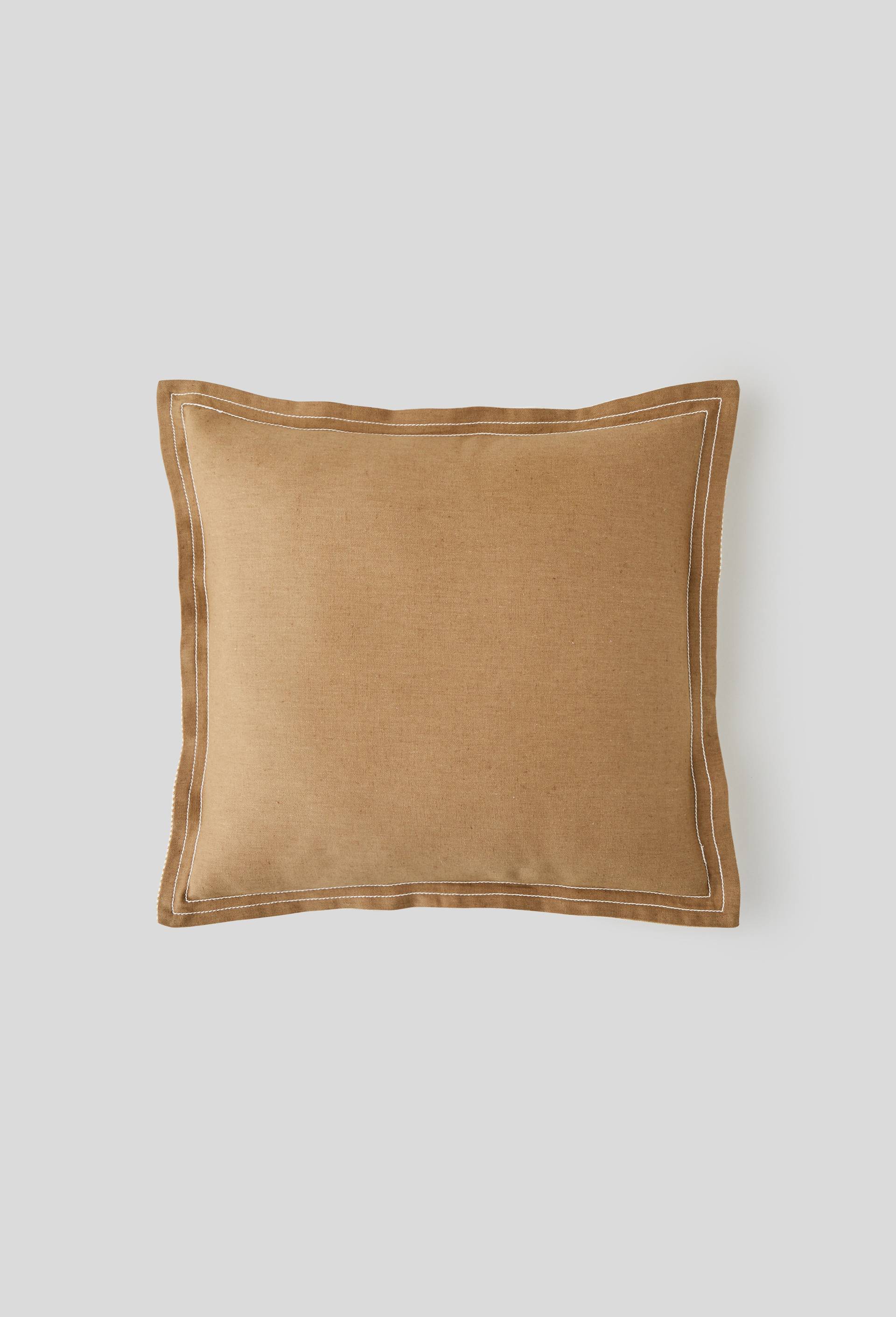 Coussin, treillis finition double surpiqure dos millerais,45x45cm,coton,lin, Beige foncé, large image number 0