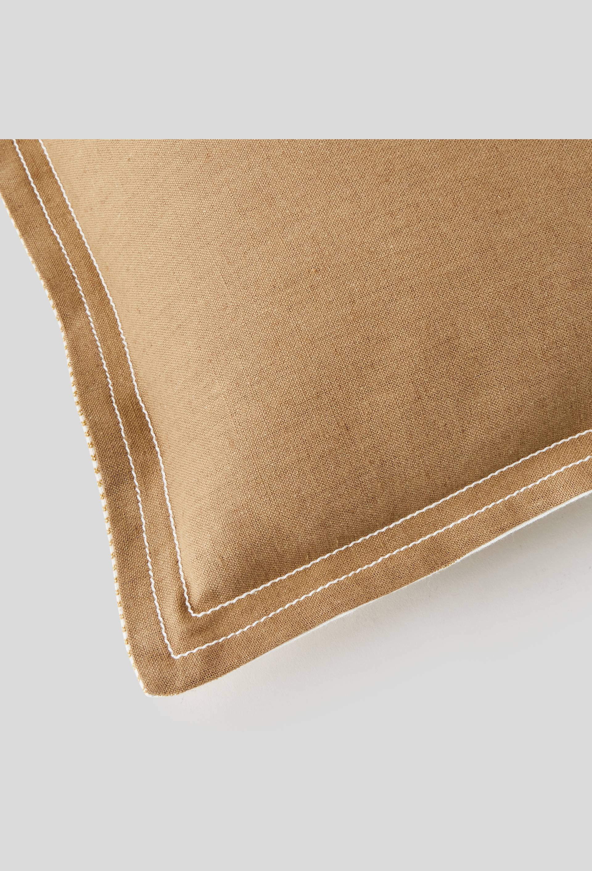 Coussin, treillis finition double surpiqure dos millerais,45x45cm,coton,lin, Beige foncé, large image number 1.0