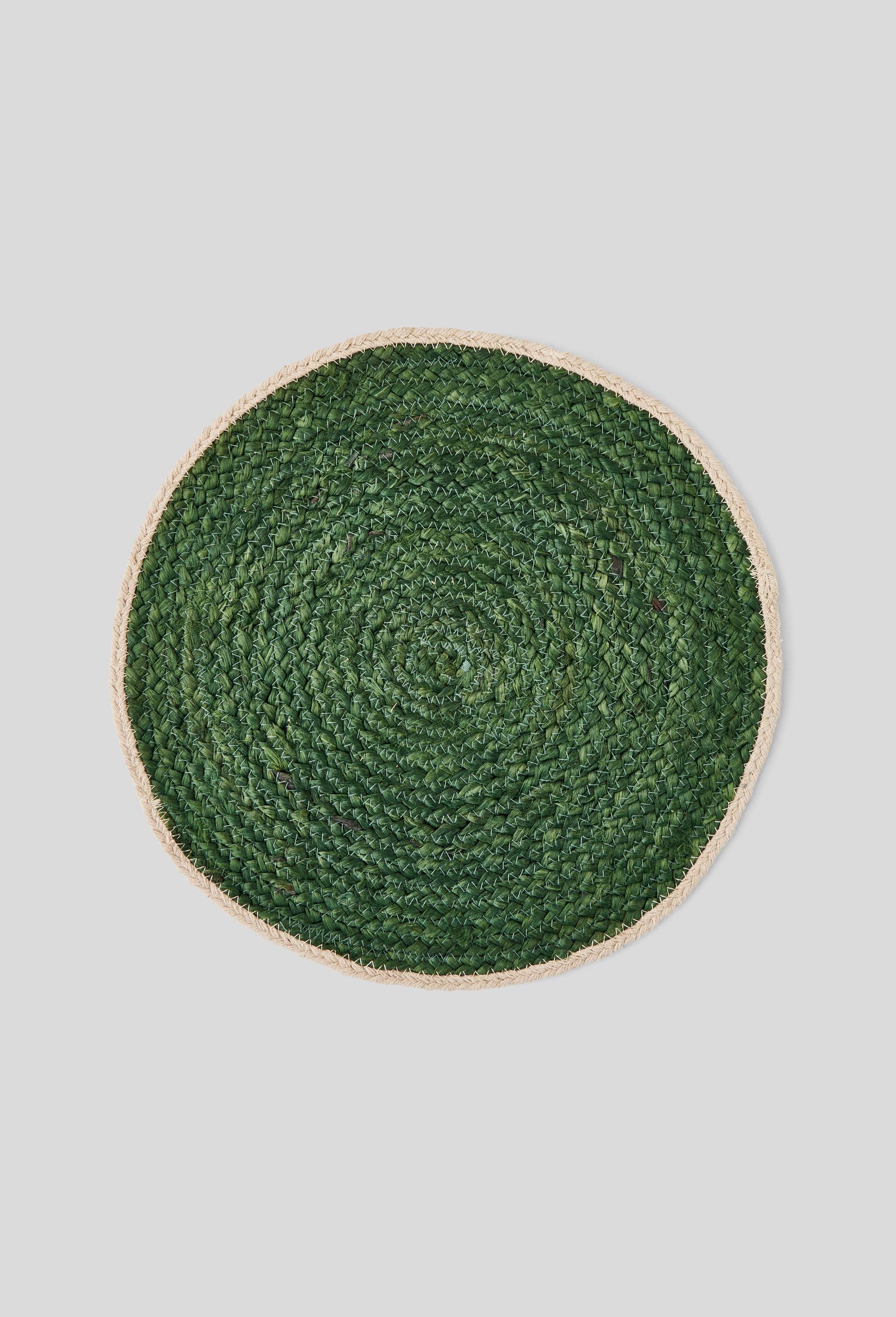 Set de table rond, diamètre 38 cm, bord naturel, jute, Vert, large image number 0
