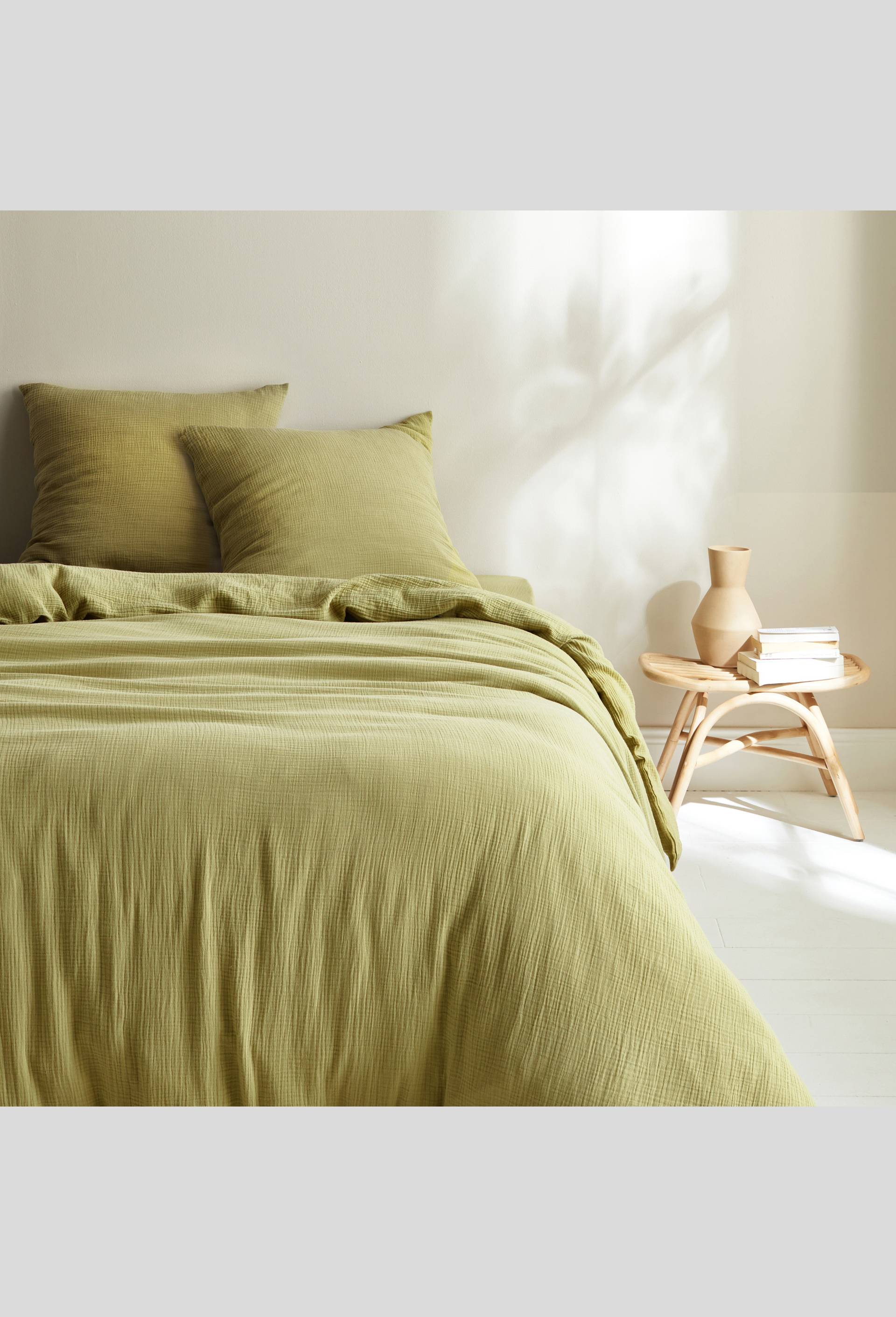 Housse de couette 2 personnes,  240x220cm, gaze de coton bio, oekotex, Vert, large image number 2.0