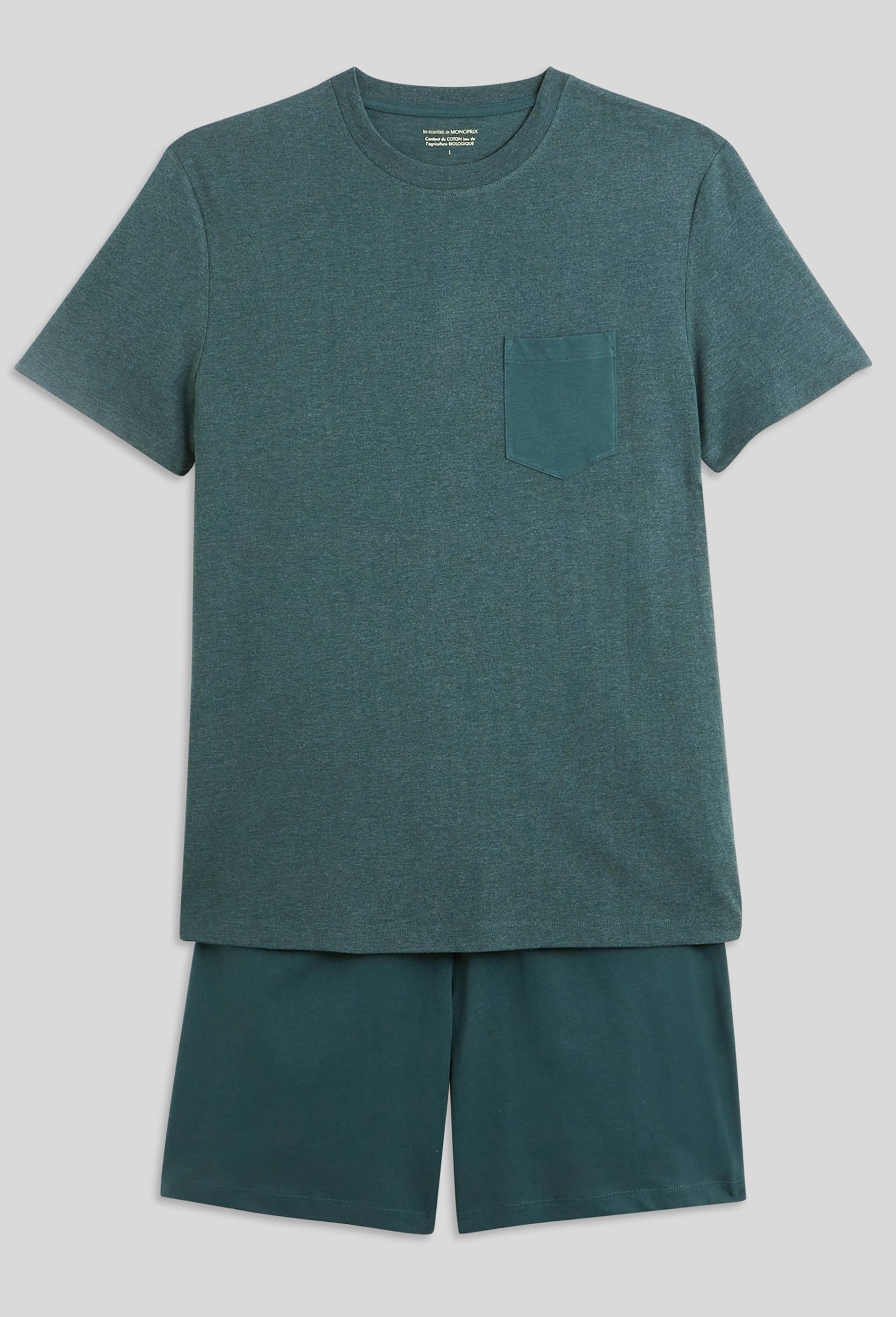 Pyjama T-shirt manches courtes et bermuda en jersey de coton BIO, Vert foncé, large image number 2