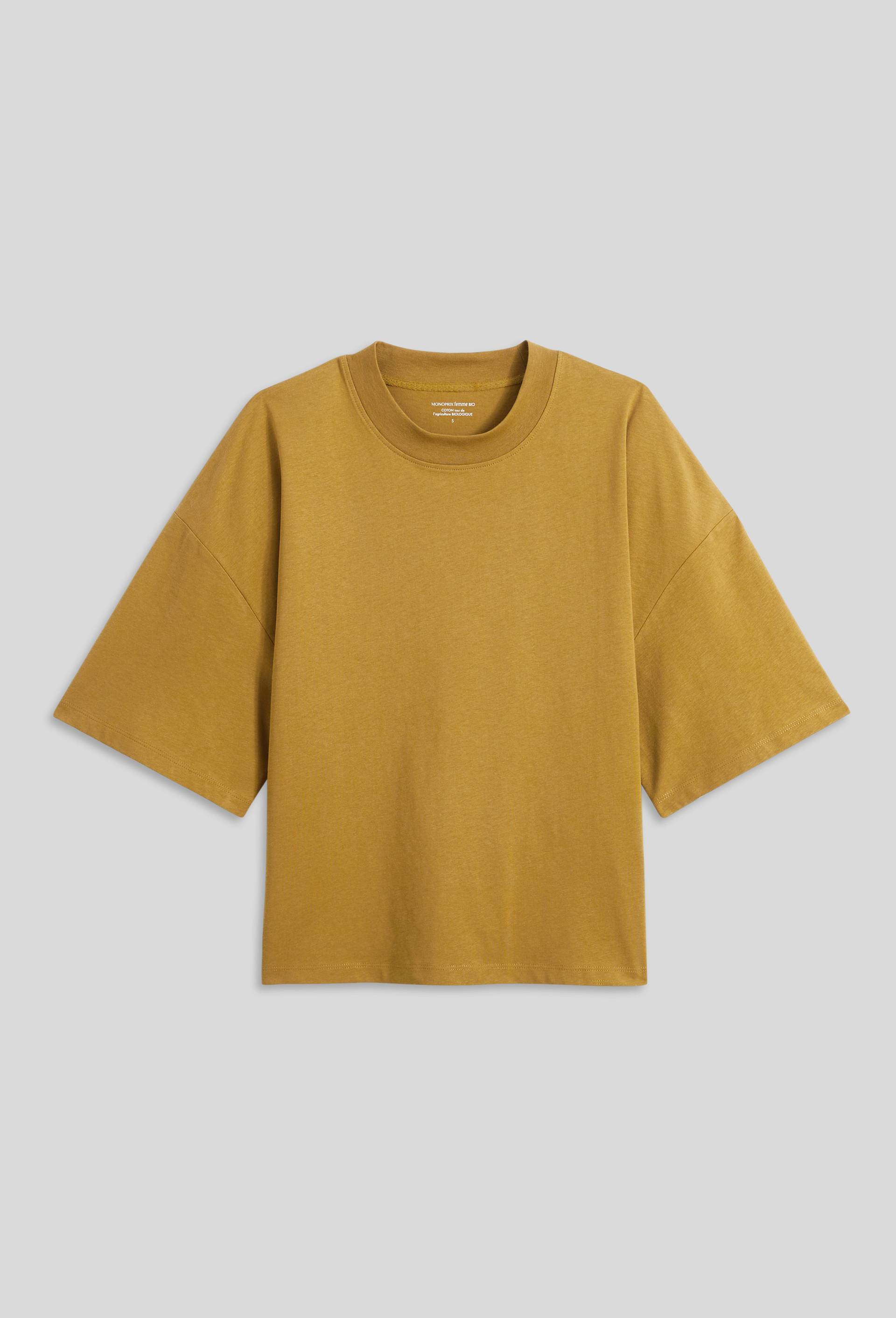 T-shirt manches courtes uni en coton BIO GOTS, Jaune foncé, large image number 2.0
