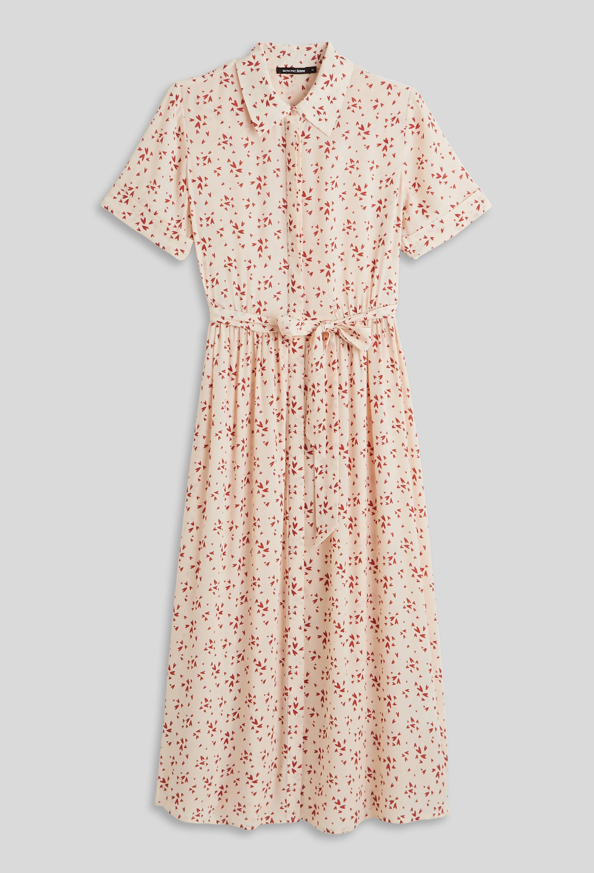 Robe chemise midi imprimée, EcoVero, Beige clair, large image number 2