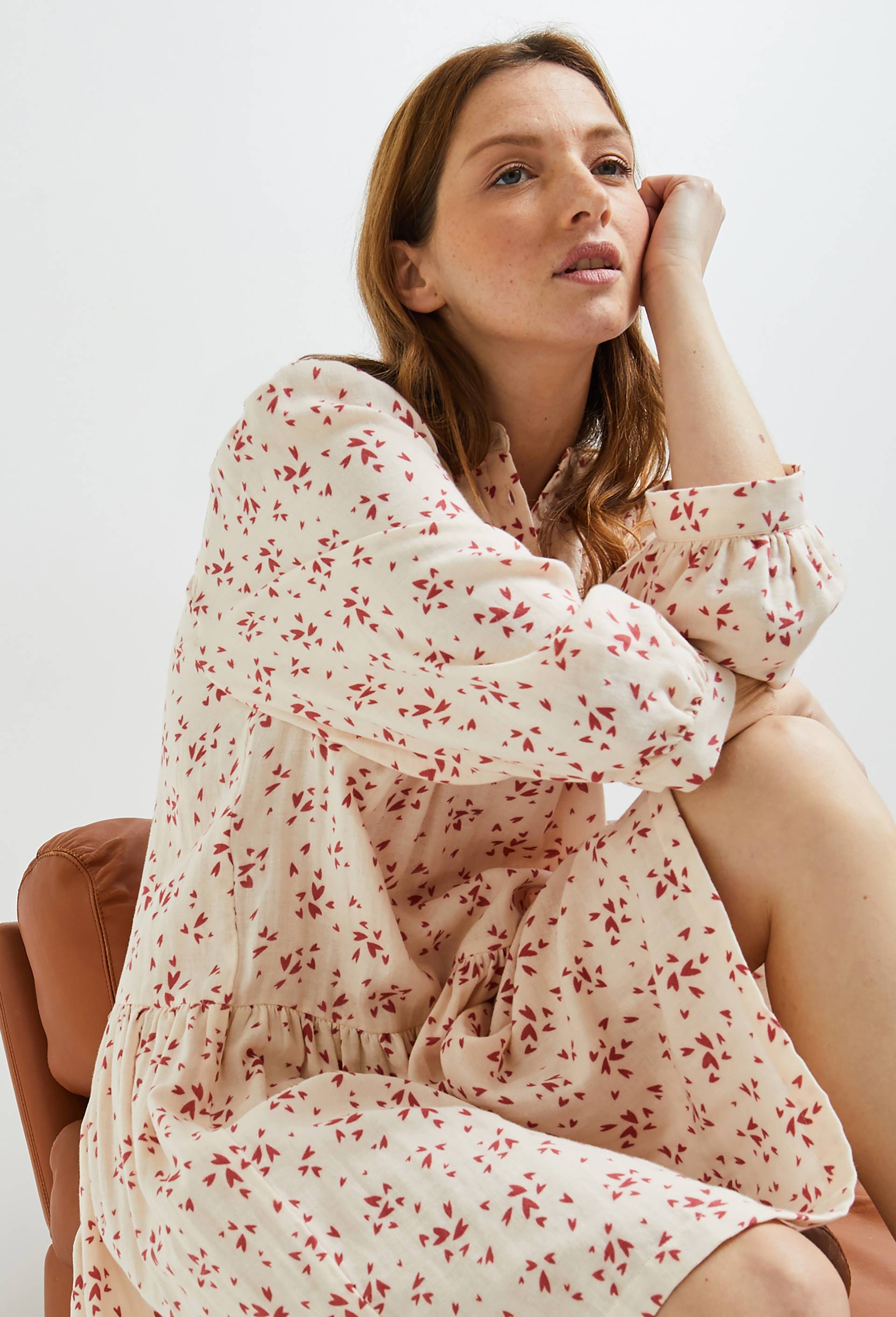 Robe en gaze de coton imprimé, Coton BIO, Beige clair, large image number 0.0