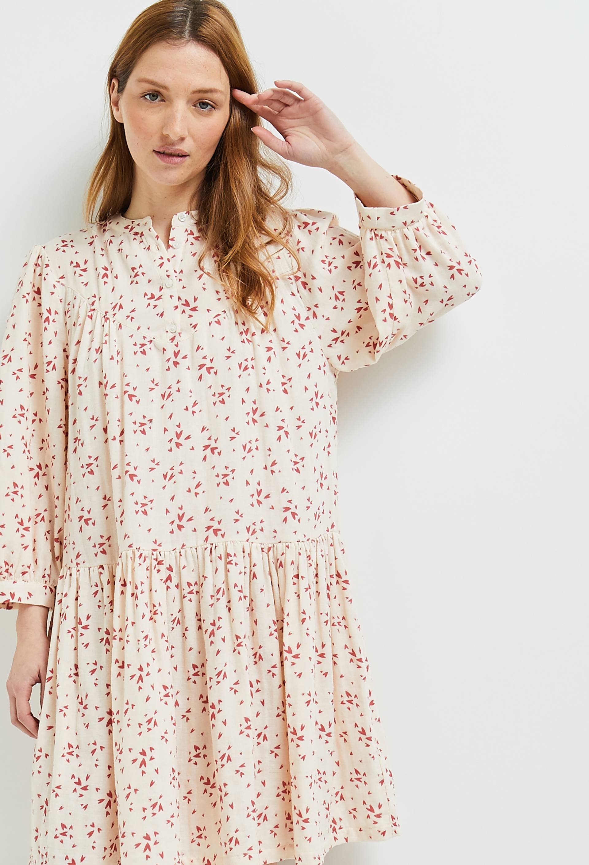 Robe en gaze de coton imprim&eacute;, Coton BIO, Beige clair, large image number 1