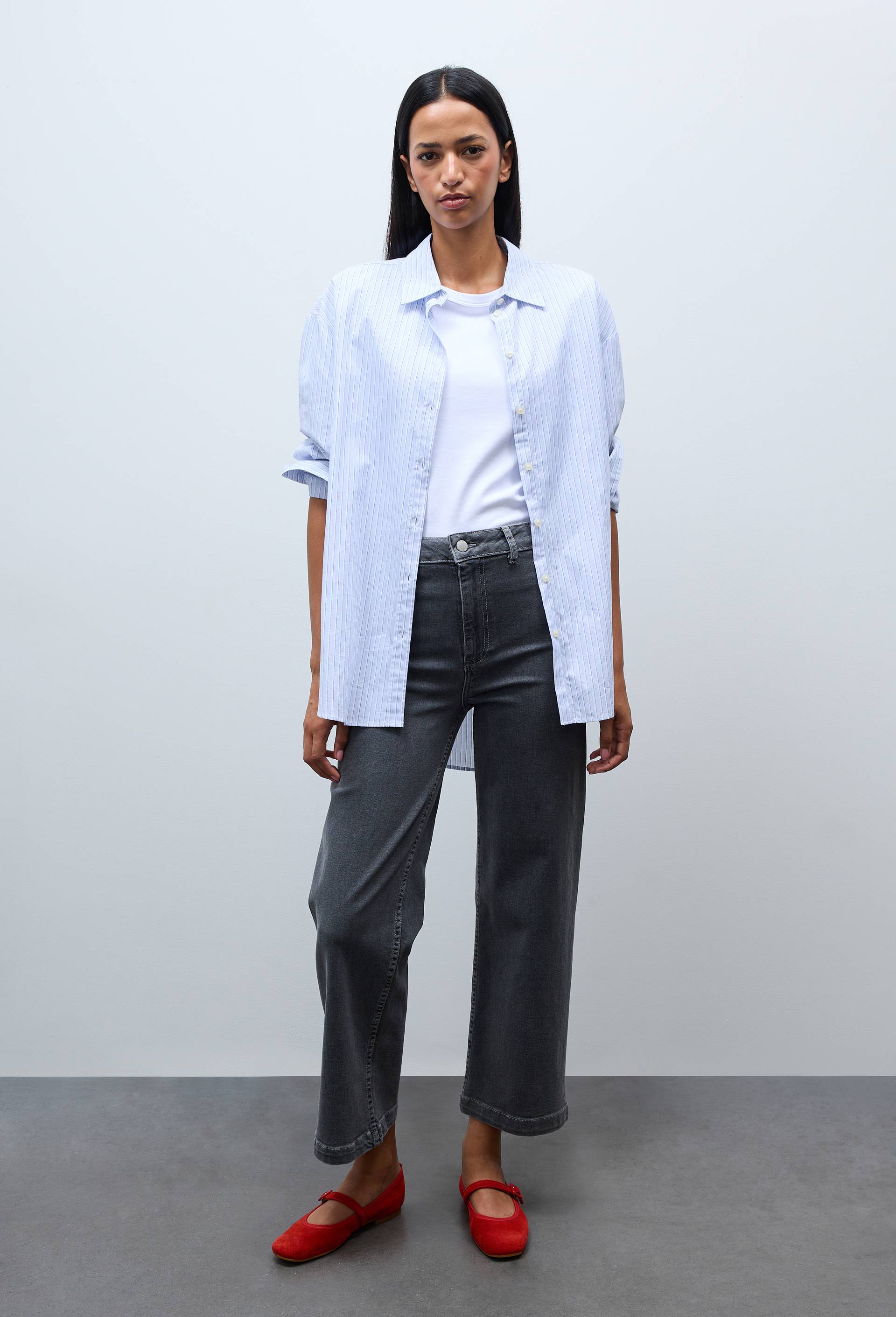 Jean large taille haute crop, Gris fonc&eacute;, large image number 0.0