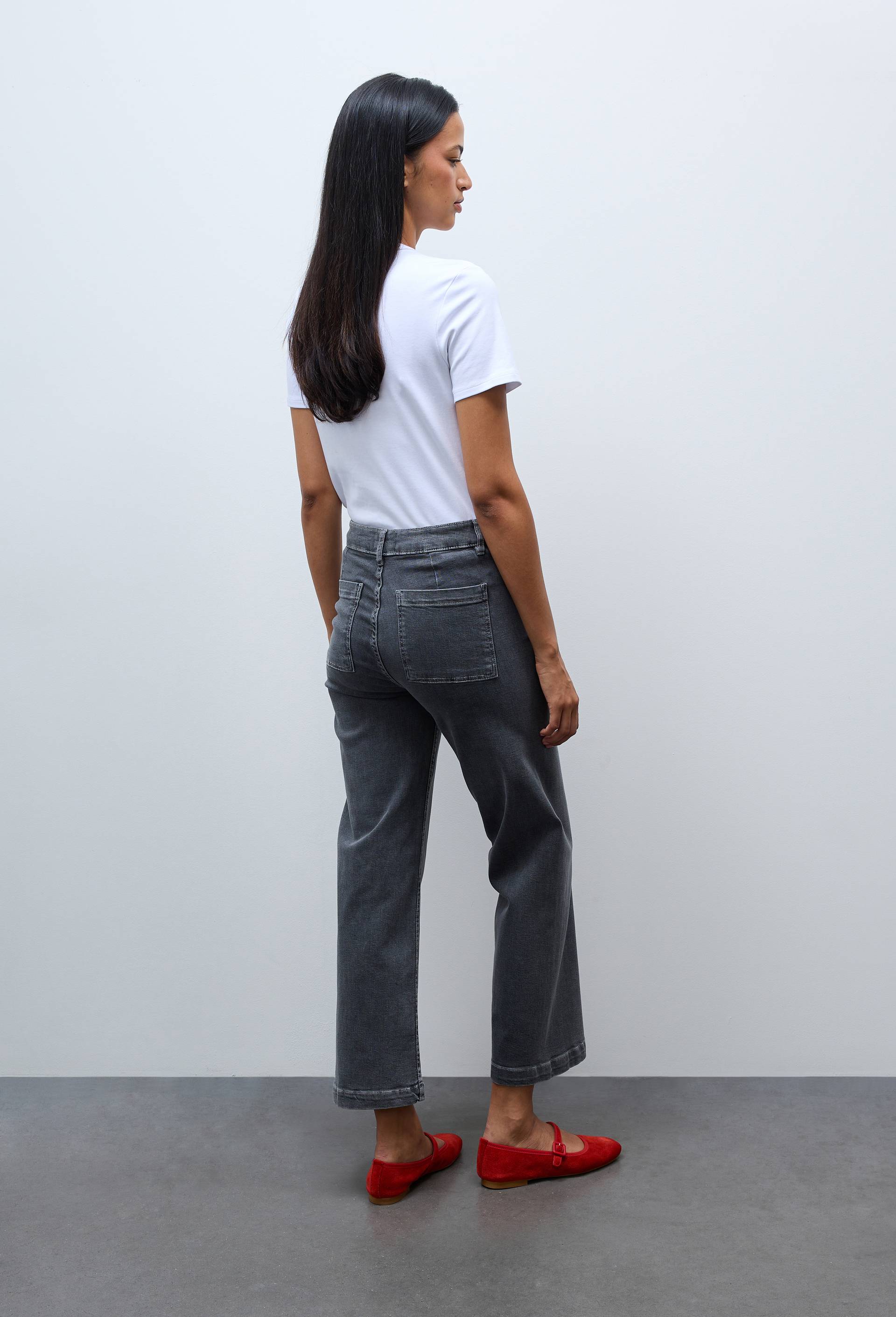 Jean large taille haute crop, Gris fonc&eacute;, large image number 1.0