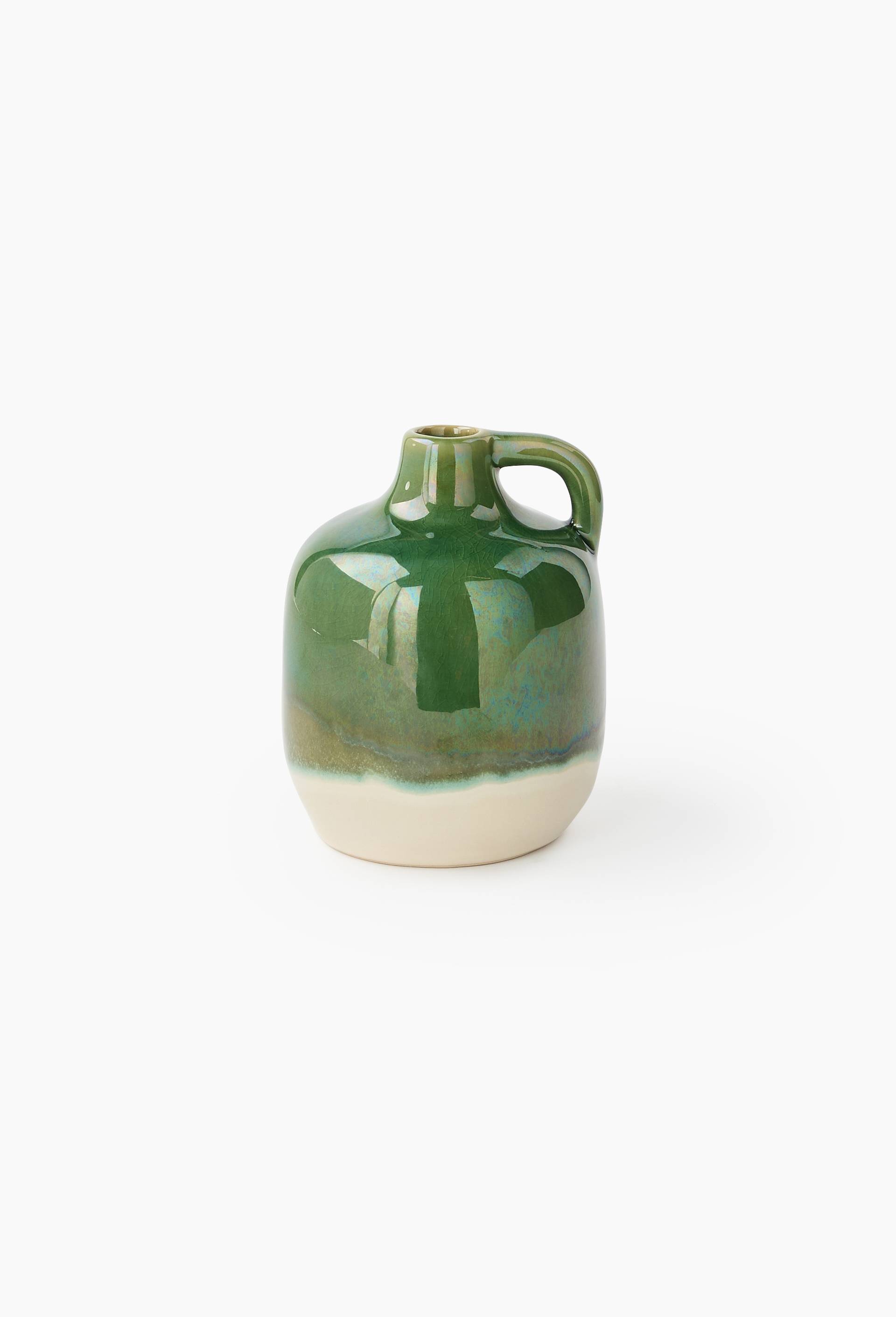 Vase soliflore poign&eacute;e, 11xH16cm, en c&eacute;ramique, Vert fonc&eacute;, large image number 0