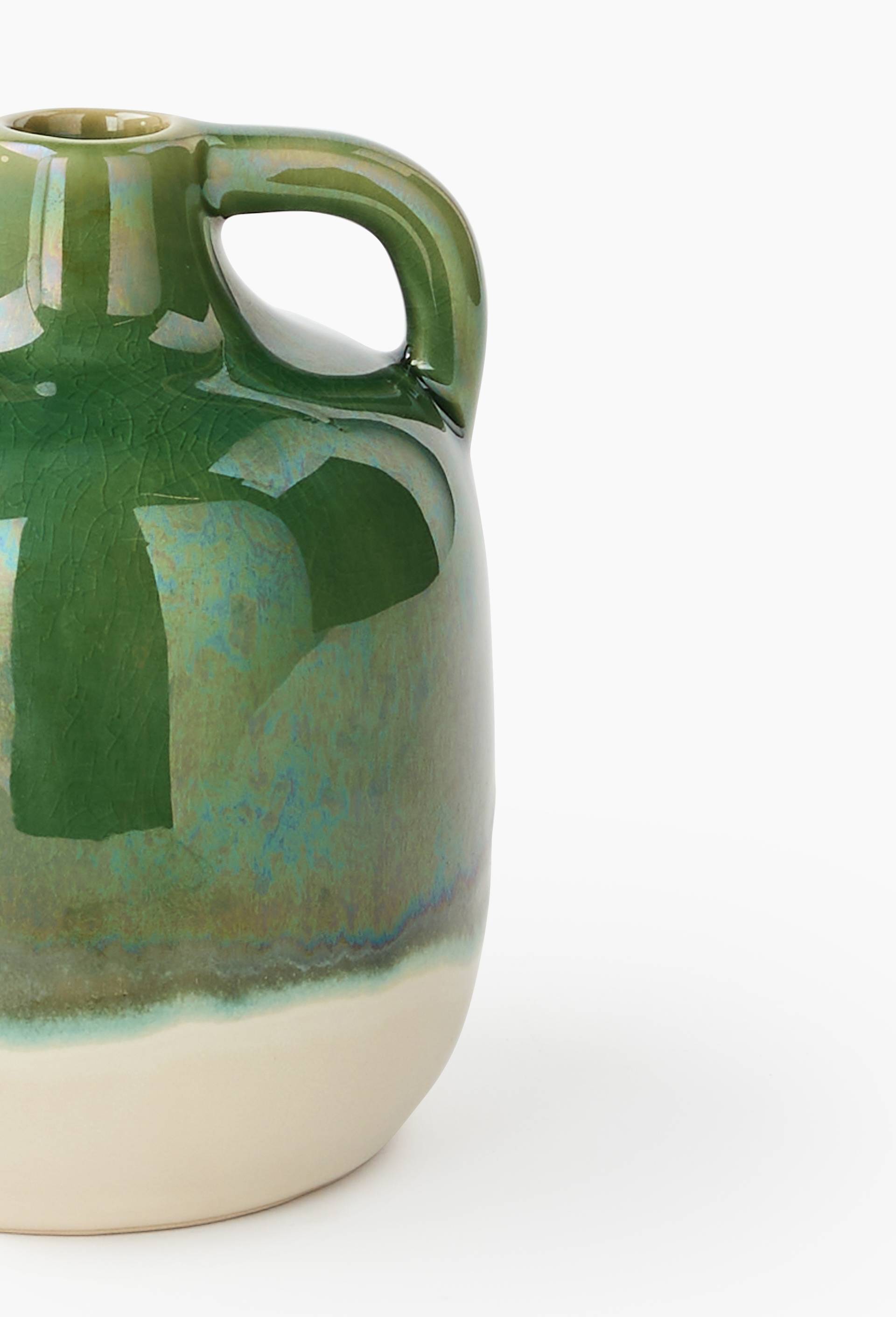 Vase soliflore poign&eacute;e, 11xH16cm, en c&eacute;ramique, Vert fonc&eacute;, large image number 1.0