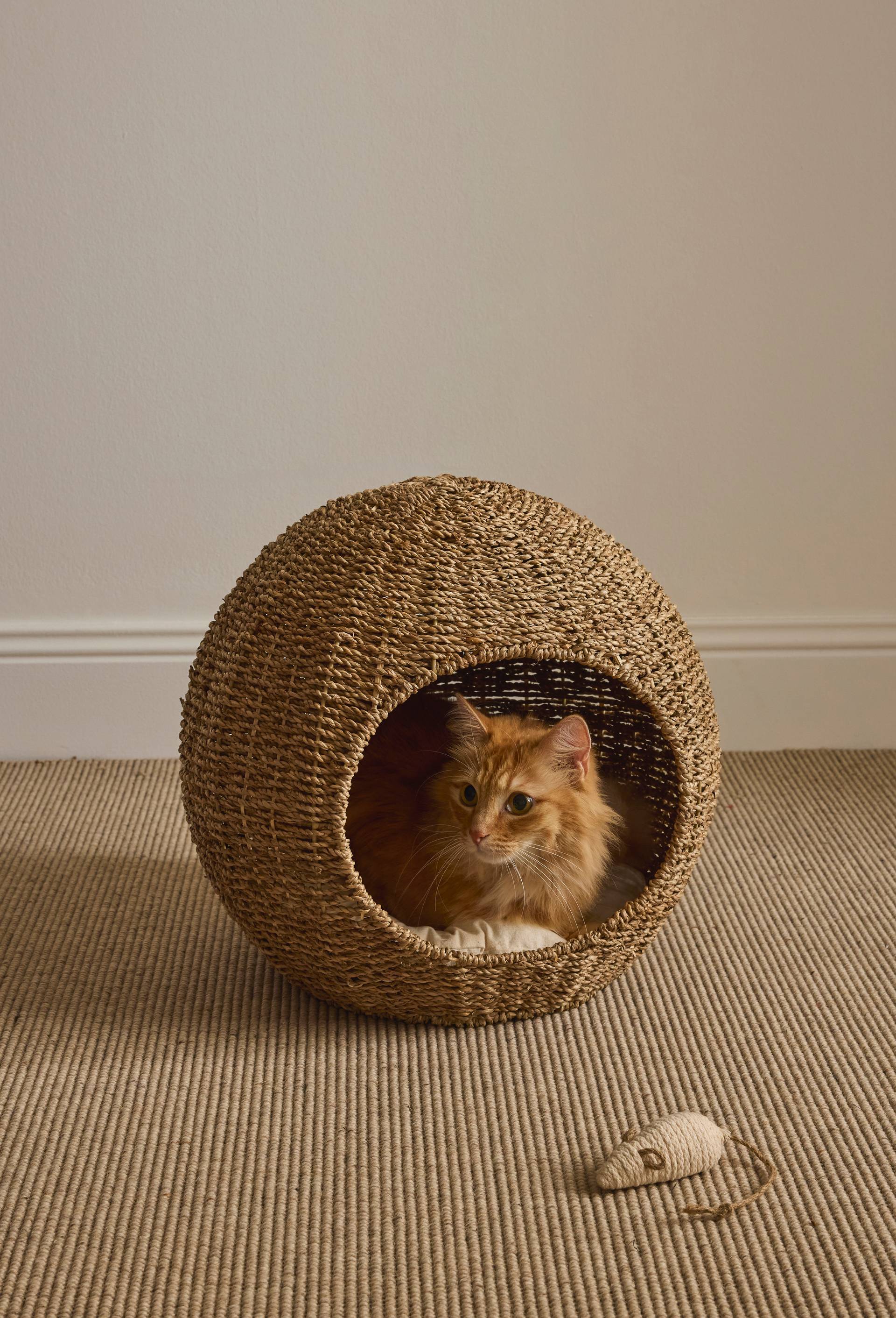 Panier pour chat, 44x38cm, en jonc de mer, Beige clair, large image number 0