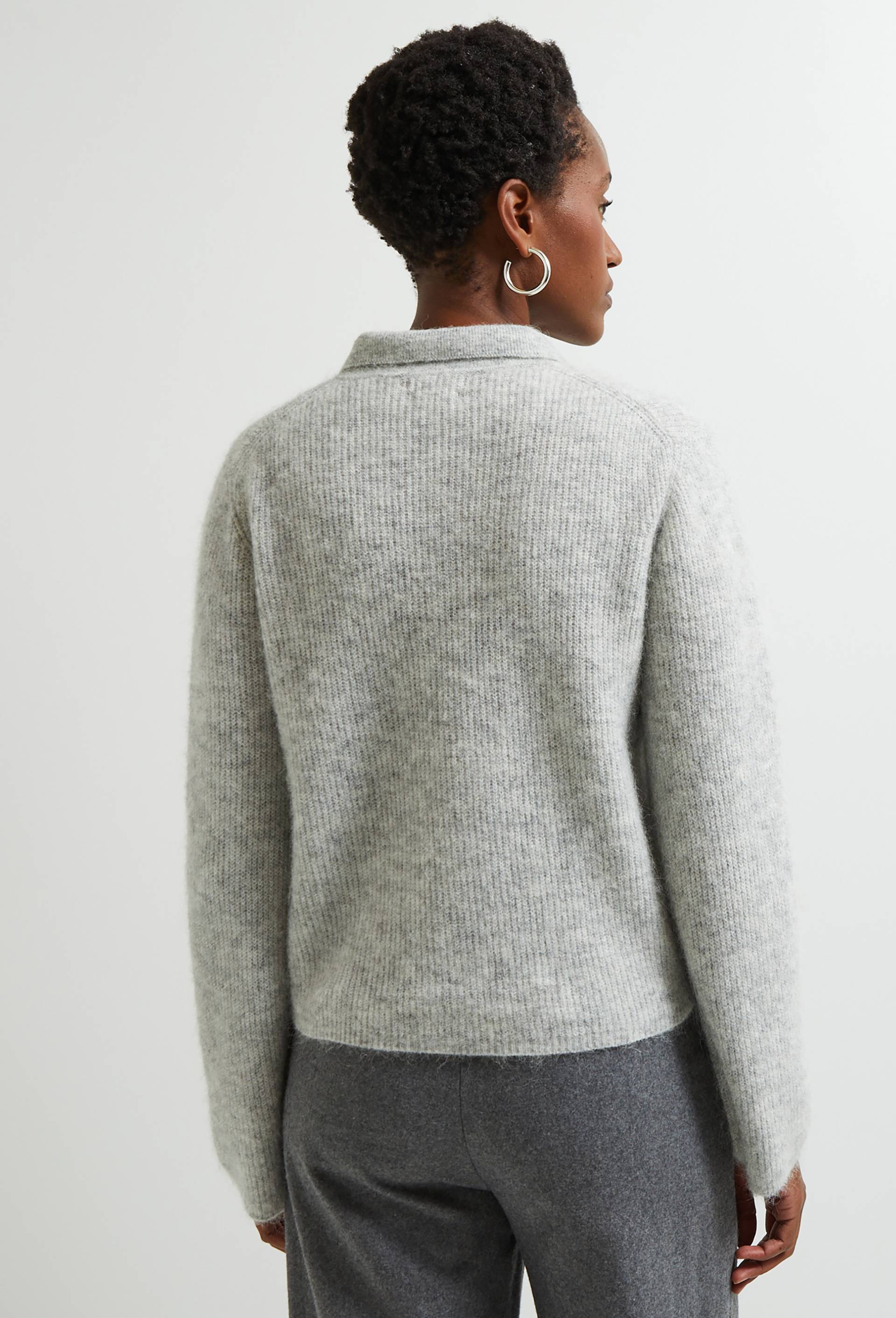 Cardigan col polo contenant de l'alpaga, Gris, large image number 1