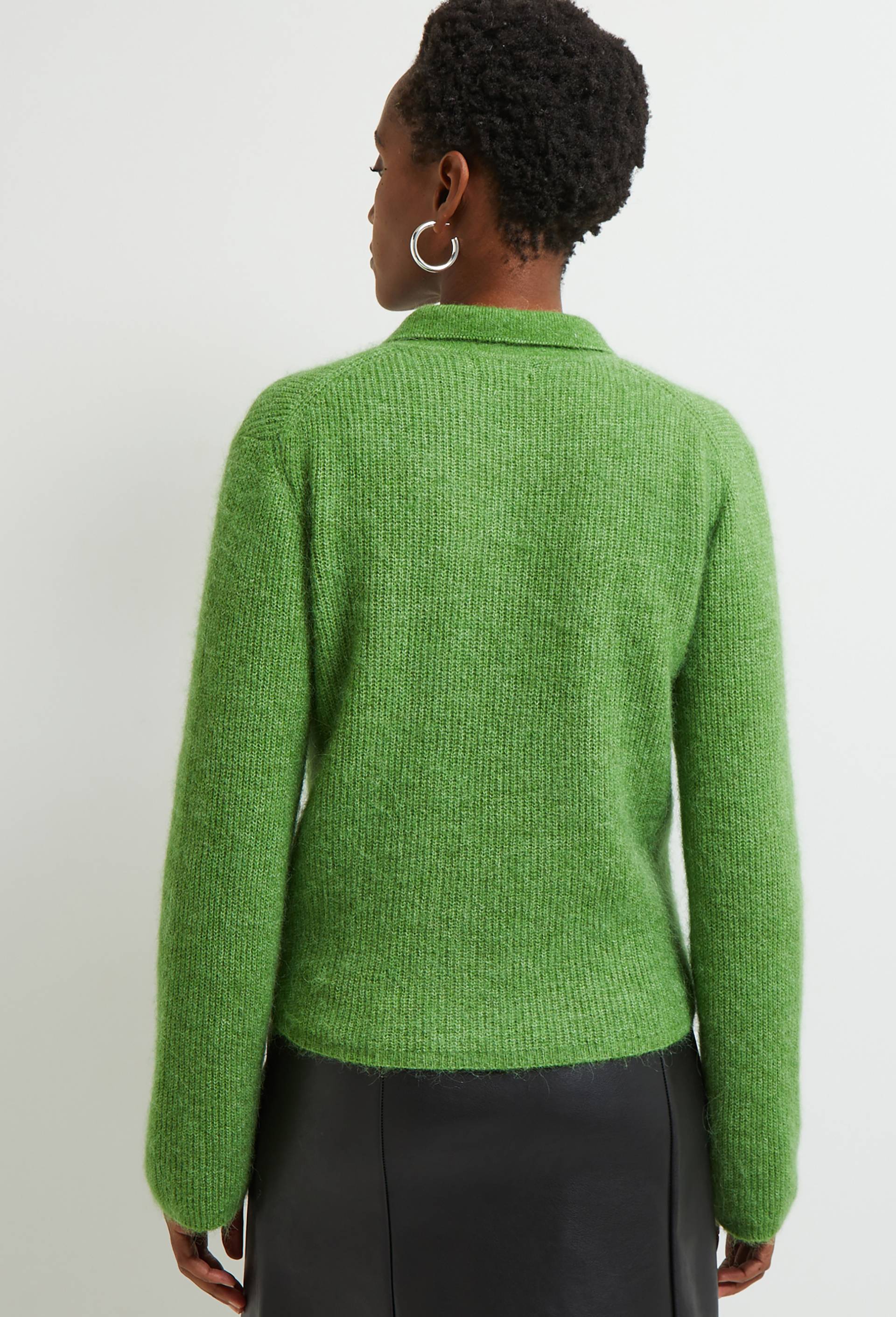 Cardigan col polo contenant de l'alpaga, Vert, large image number 1.0