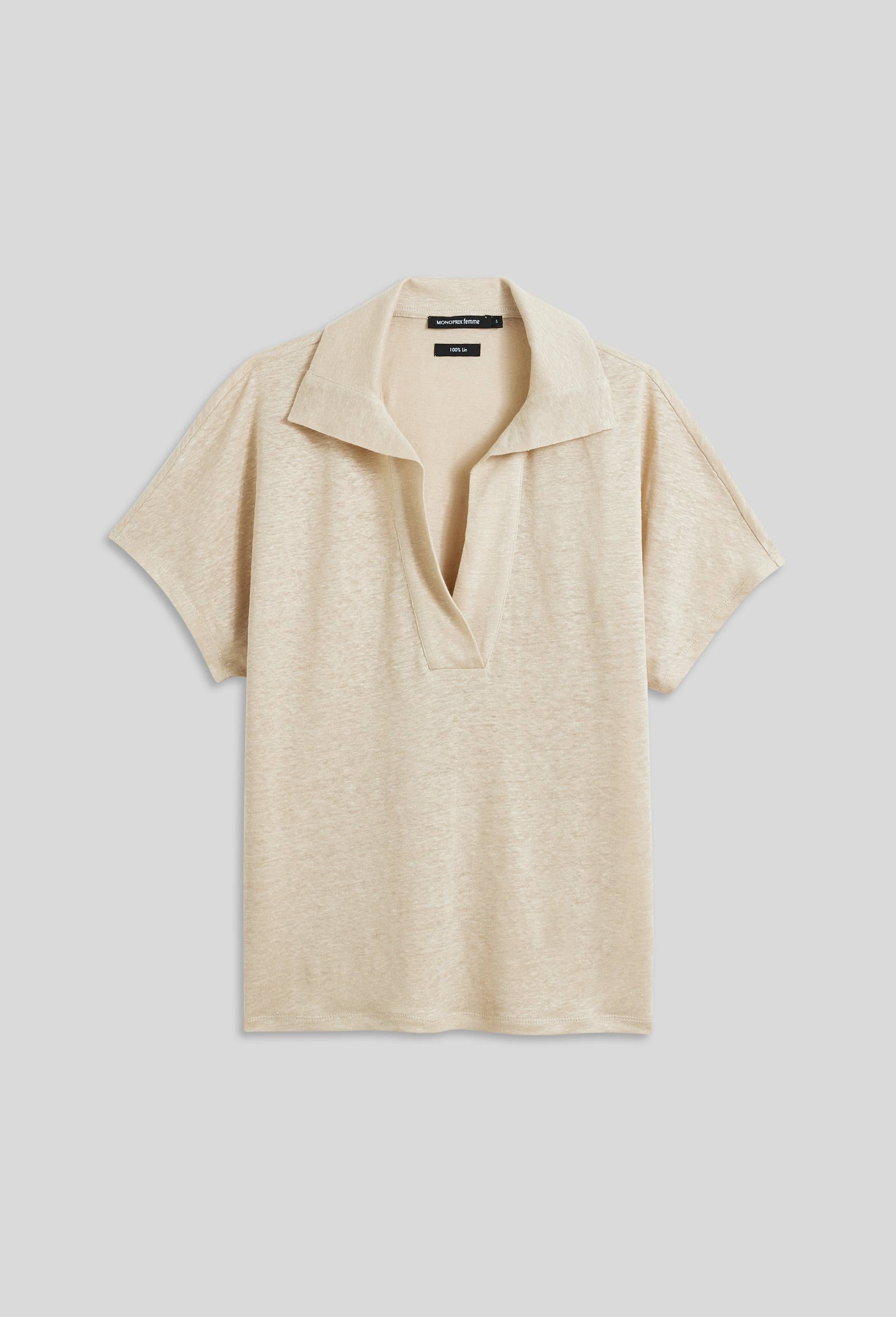 Polo uni en lin European Flax, Oeko-Tex, Beige clair, large image number 2.0