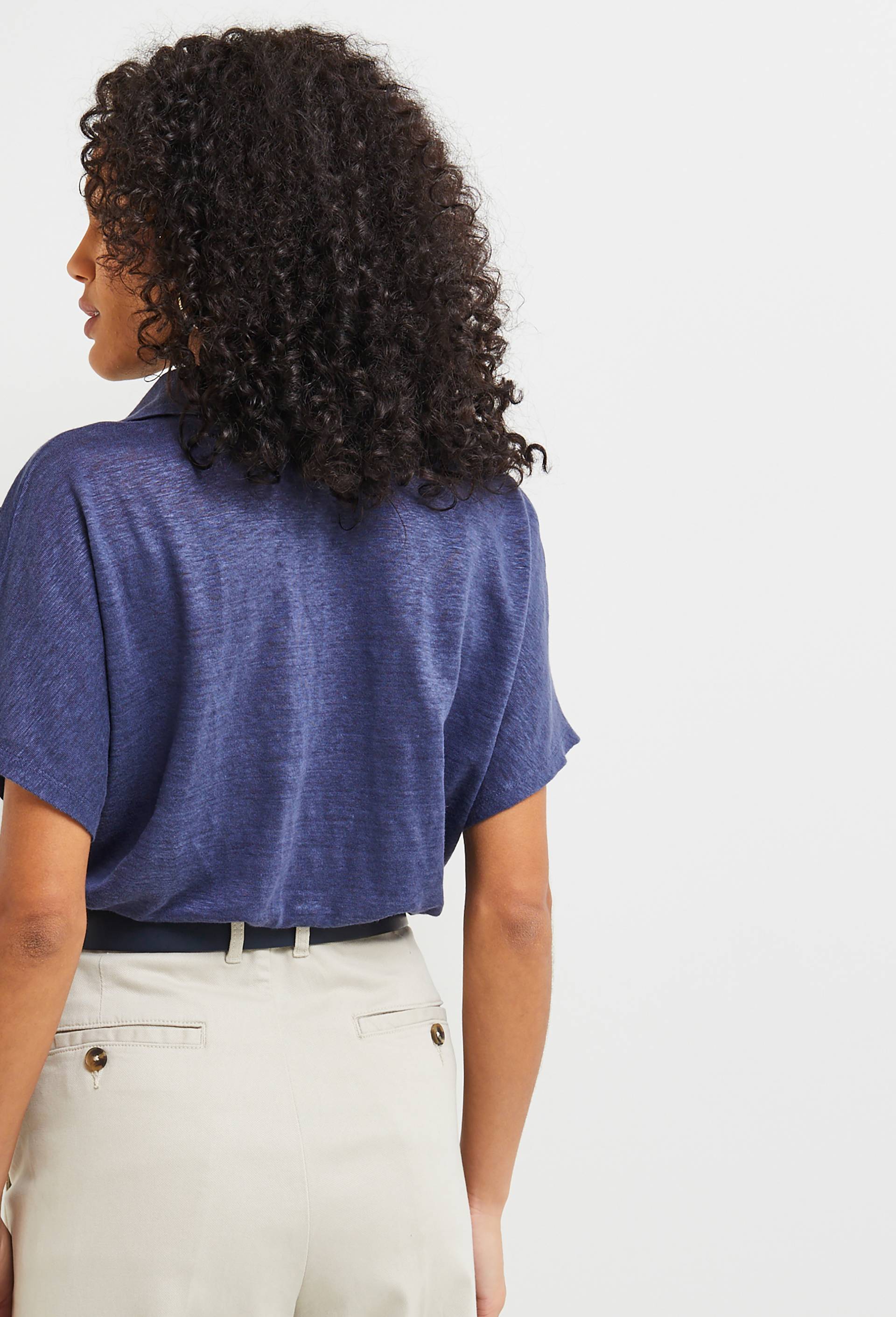 Polo uni en lin European Flax, Oeko-Tex, Bleu foncé, large image number 1