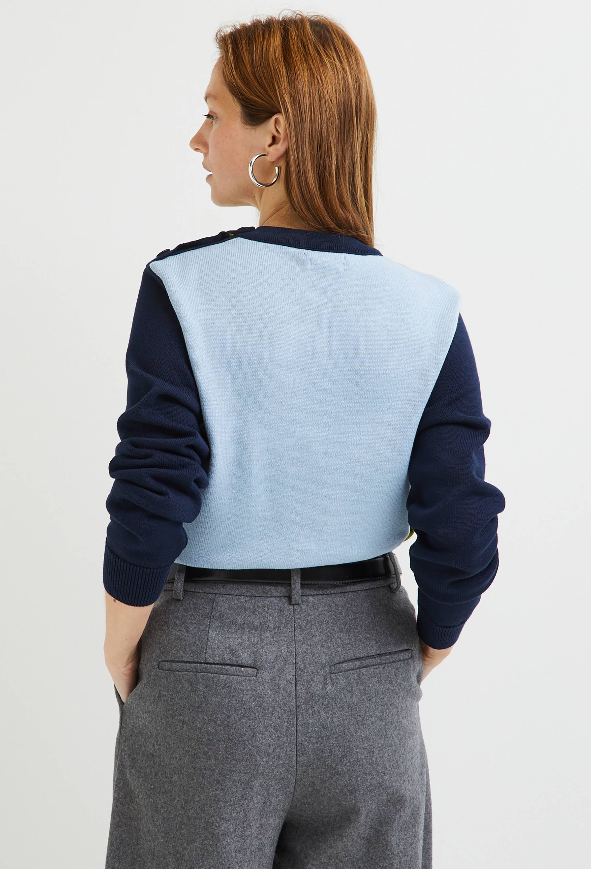 Pull col rond en coton boutonné à l'épaule, Fabriqué en France, Bleu foncé, large image number 1.0