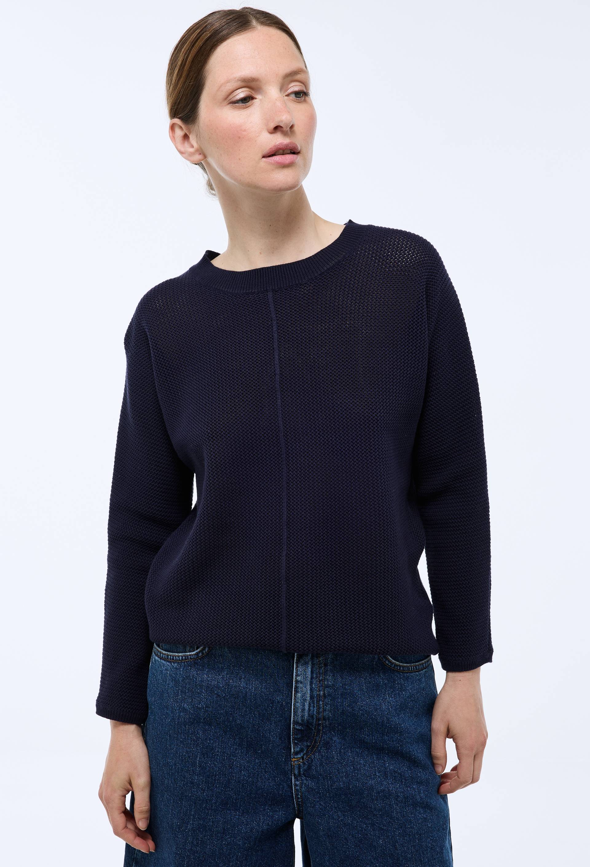 Pull à maille ajourée en coton, Bleu foncé, large image number 1