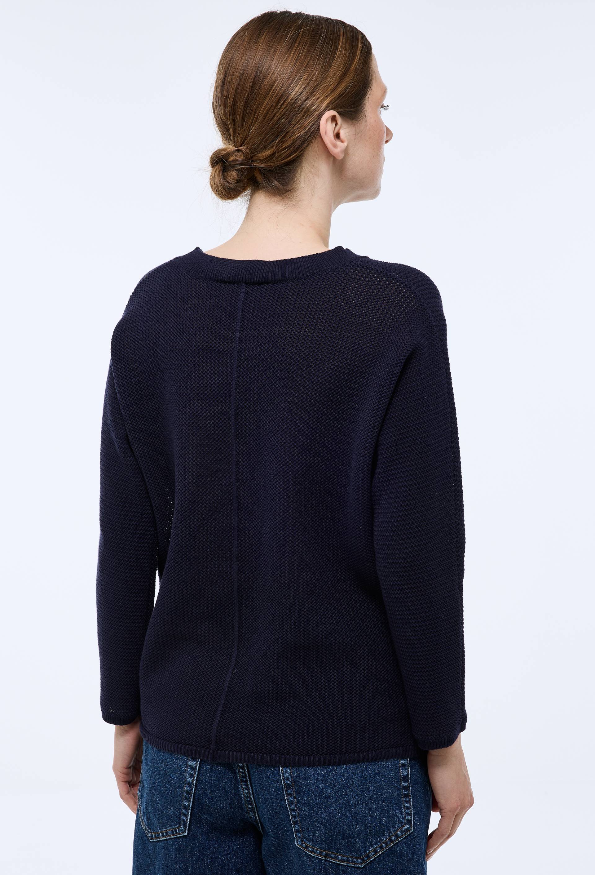 Pull à maille ajourée en coton, Bleu foncé, large image number 2