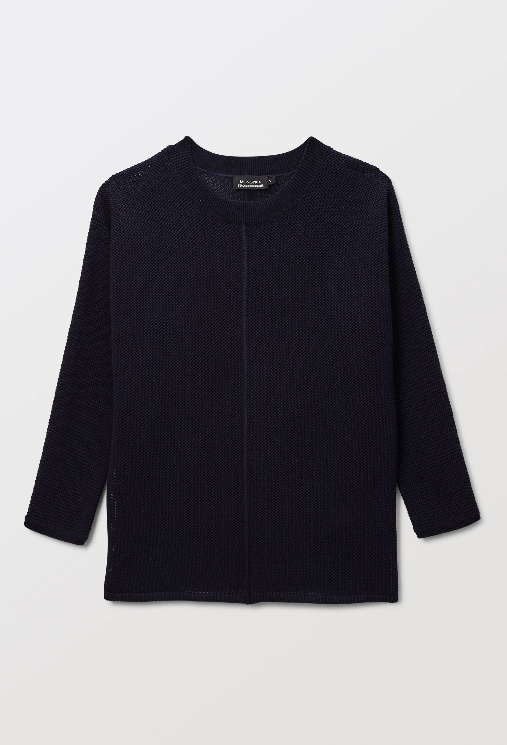 Pull à maille ajourée en coton, Bleu foncé, large image number 3